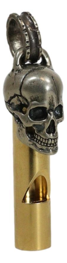 Solid Brass And Steel Ghost Skull Head Death Whistle With Key Chain Ring