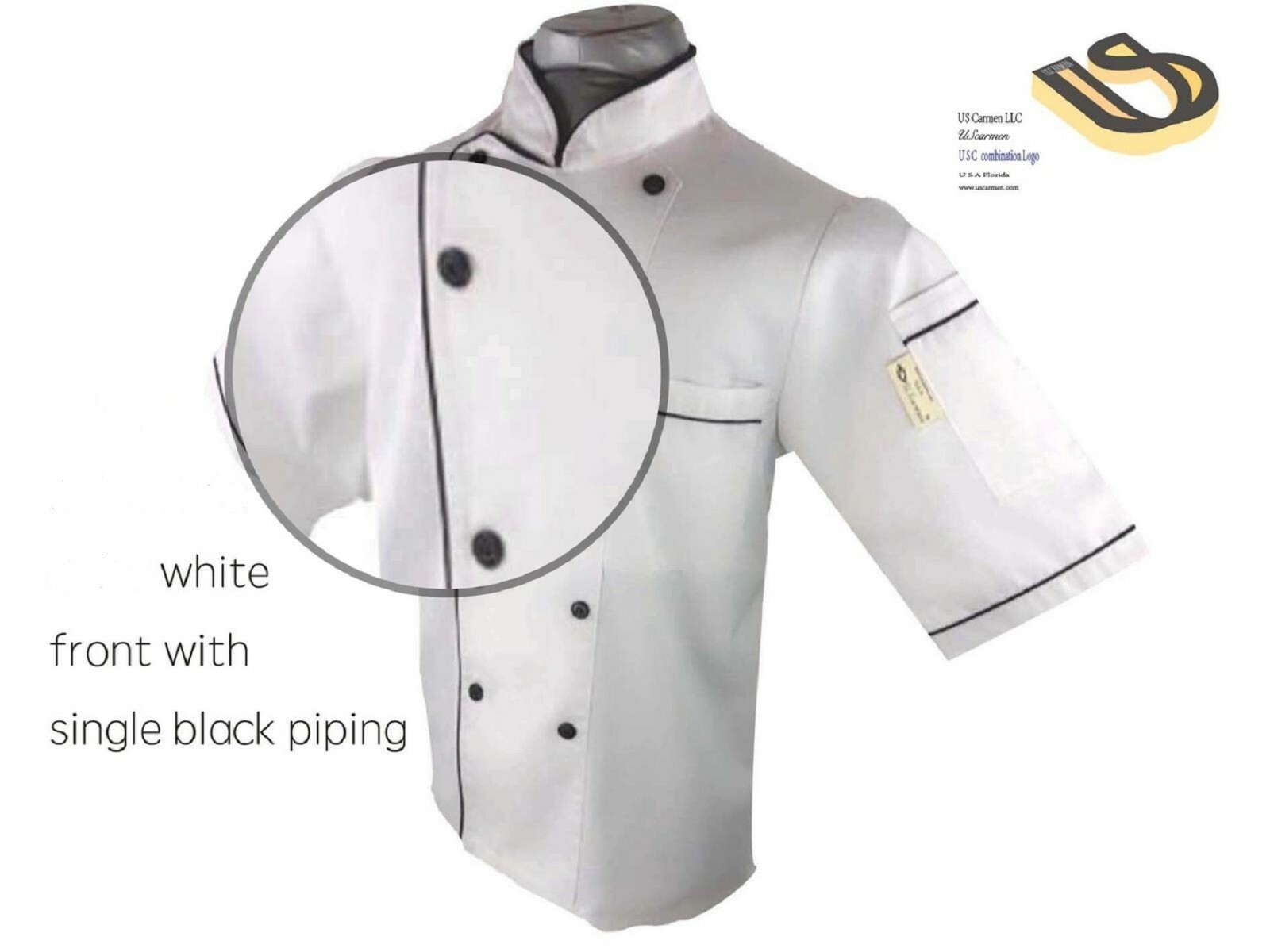 UScarmen Unisex Classic Short Sleeve Chef Coat Jacket 0190328 White Black