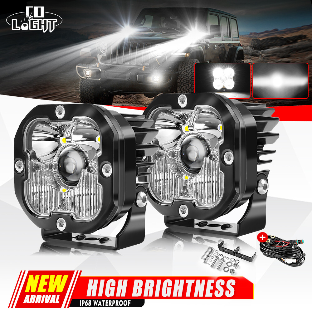 Colight 3inch Squadron Laser LED Pair Driving/Combo Lights Kit w/ Wire Harness
