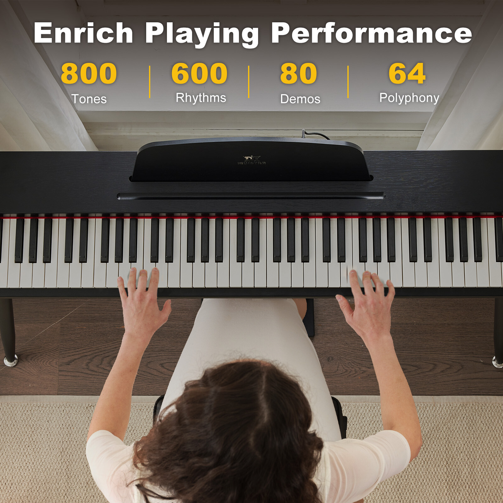 MUSTAR 88-Key Semi Weighted Digital Piano with MIDI, Triple Pedal