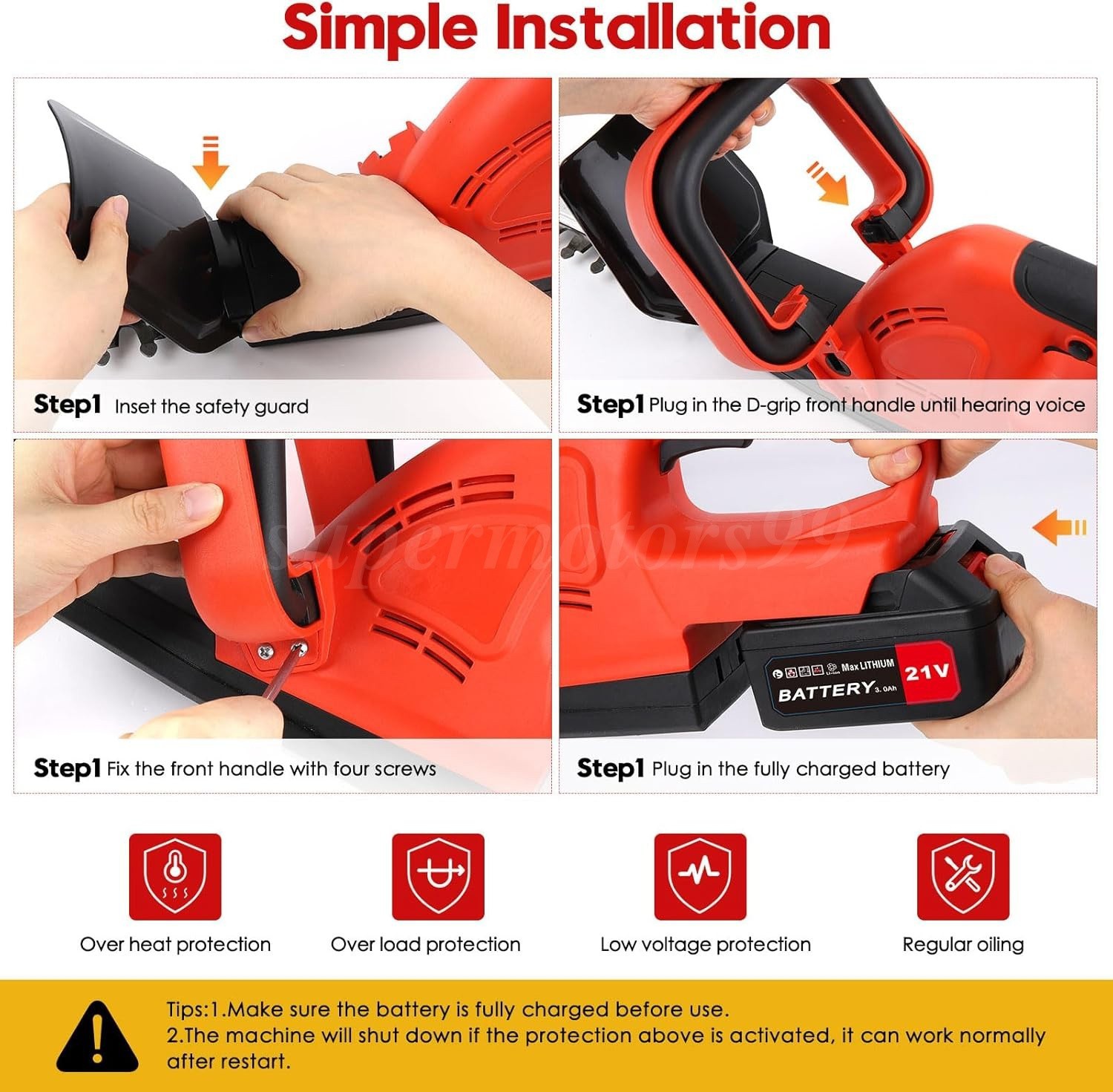 22 in Electric Hedge Trimmer Cordless Power Hedge Trimmer with Battery & Charger