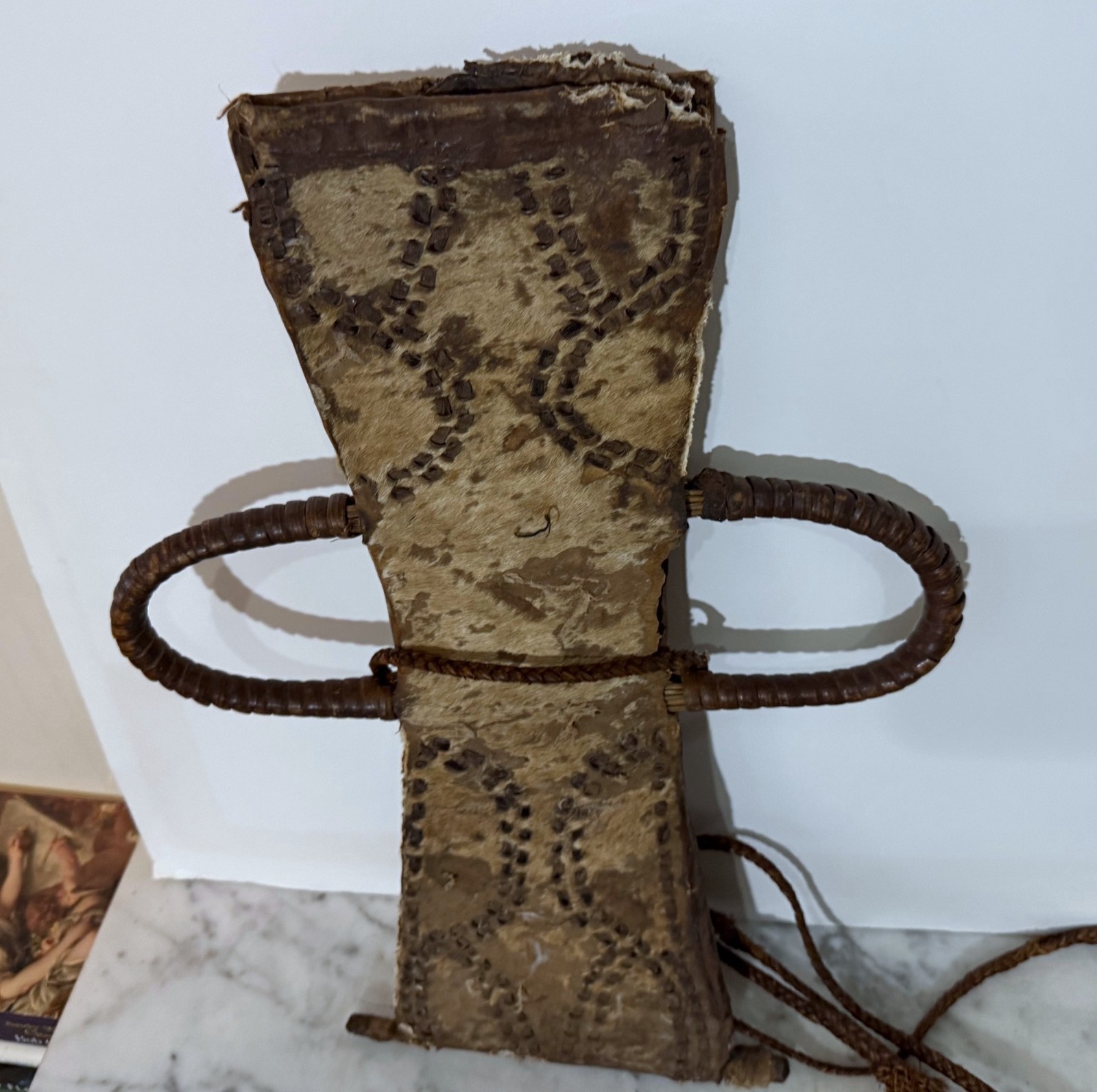 VINTAGE CAMEROON GRASSLAND ANIMAL SKIN COVERED TIKAR MACHETE SHEATH