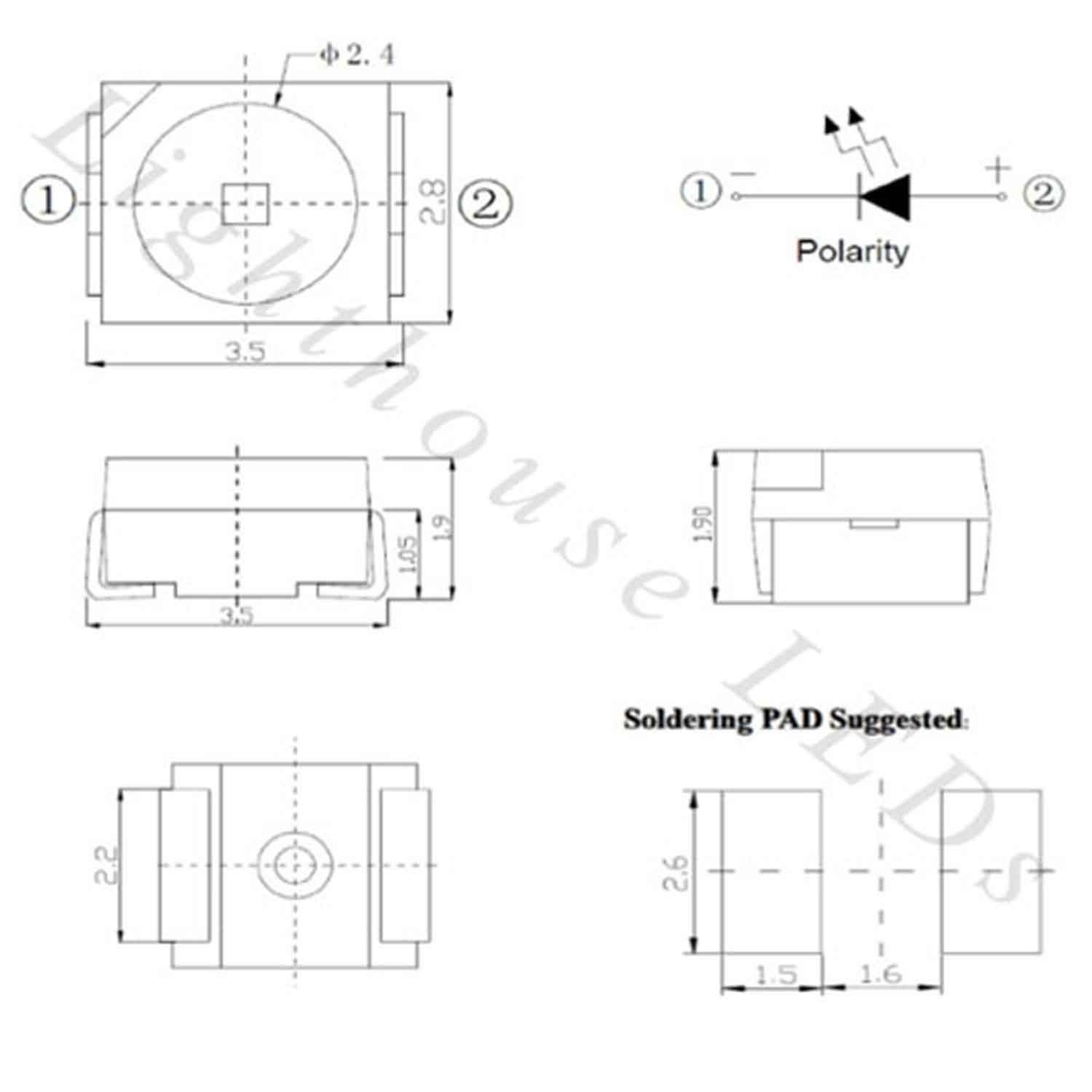 20 x LED PLCC2 1210 3528 Blue SMD LEDs Light Super Ultra Bright Gauge PLCC-2