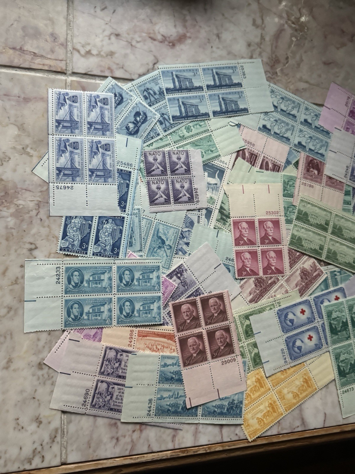 RARE 50 DIFFERENT 3 CENT VINTAGE PLATE BLOCKS OF 4, MINT NOT HINGED, MNH