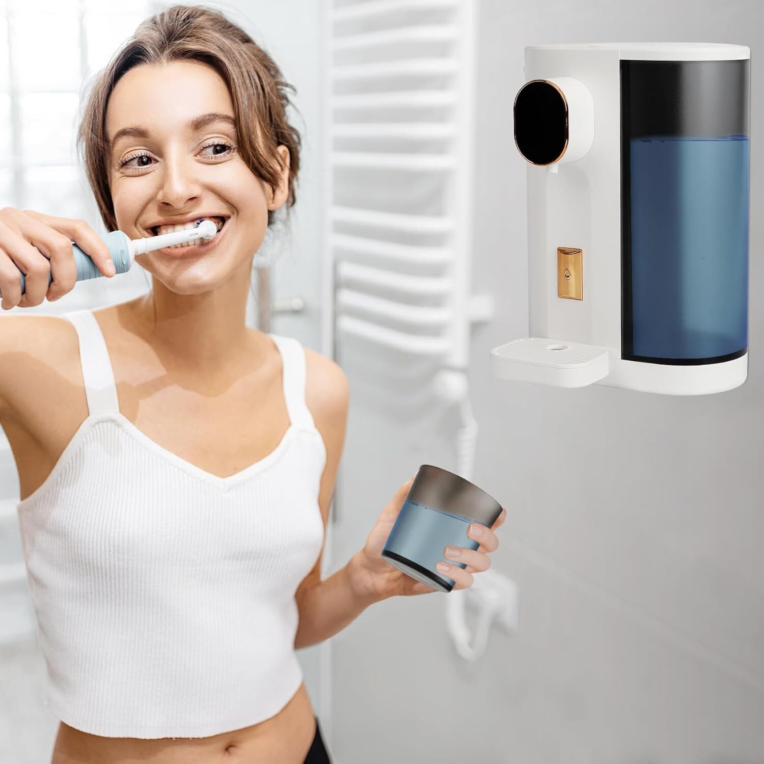 Automatic Mouthwash Dispenser Touch-Control Levels Wall Mounted Rechargeable