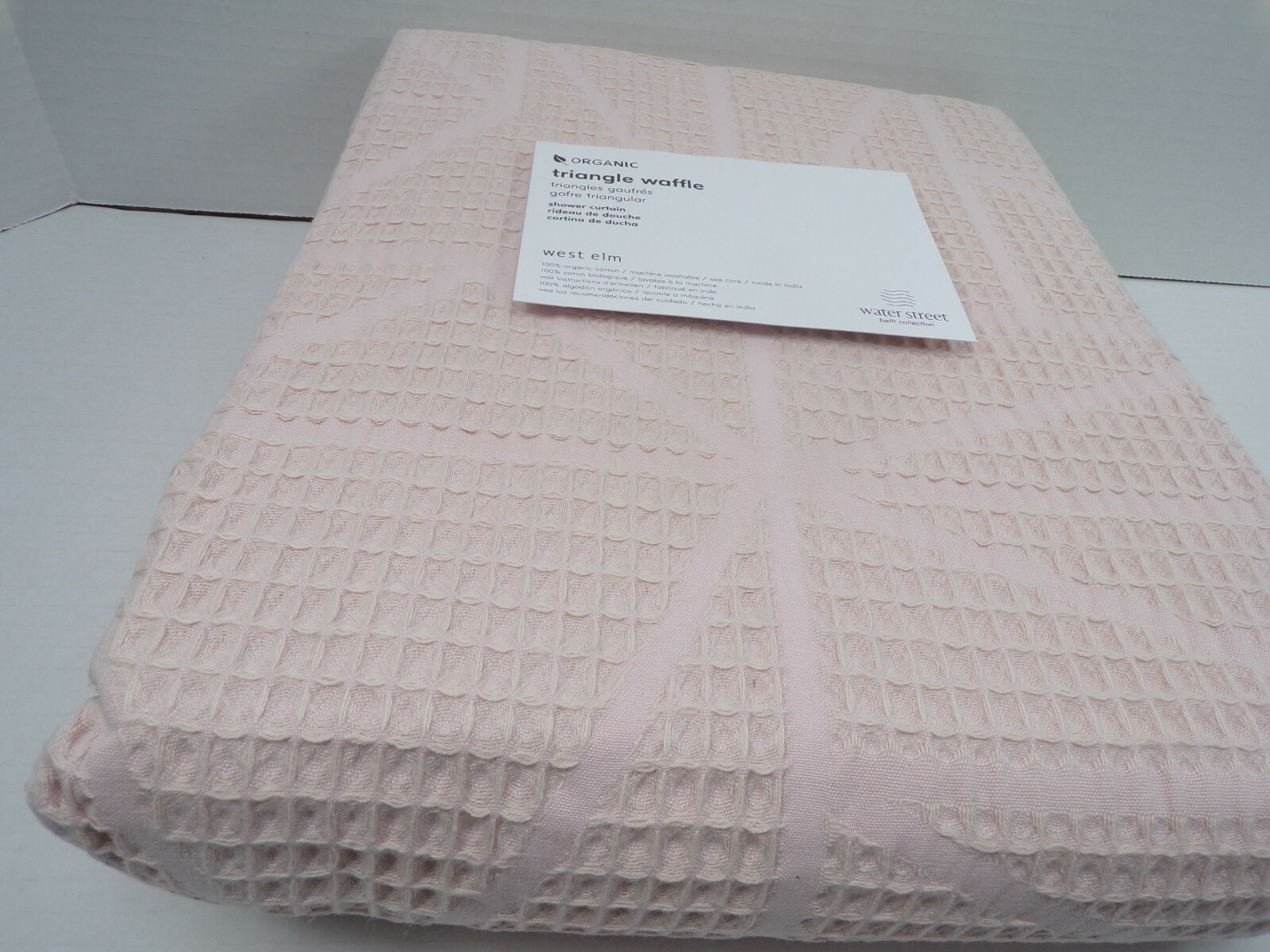 West Elm Organic Cotton Triangle Waffle Shower Curtain Blush Pink 72" #Q126B