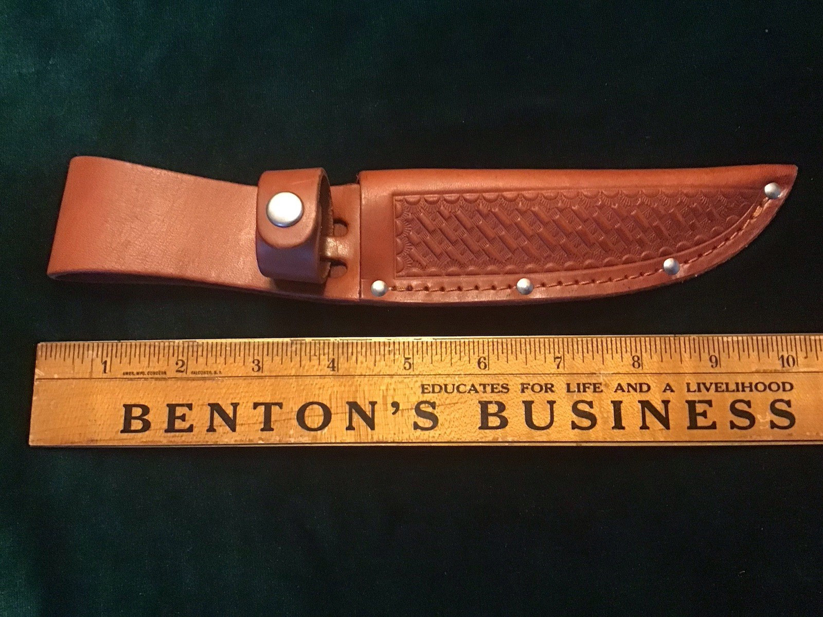 WESTERN TYPE LEATHER BASKETWEAVE EMBOSSED FIXED BLADE KNIFE SHEATH 5 1/4" BLADE