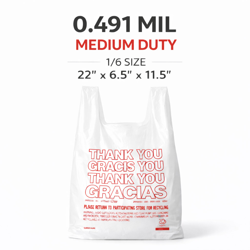 Bags 1/6 Large 22 x 6.5 x 11.5  THANK YOU T-Shirt Plastic Grocery Shopping Bags