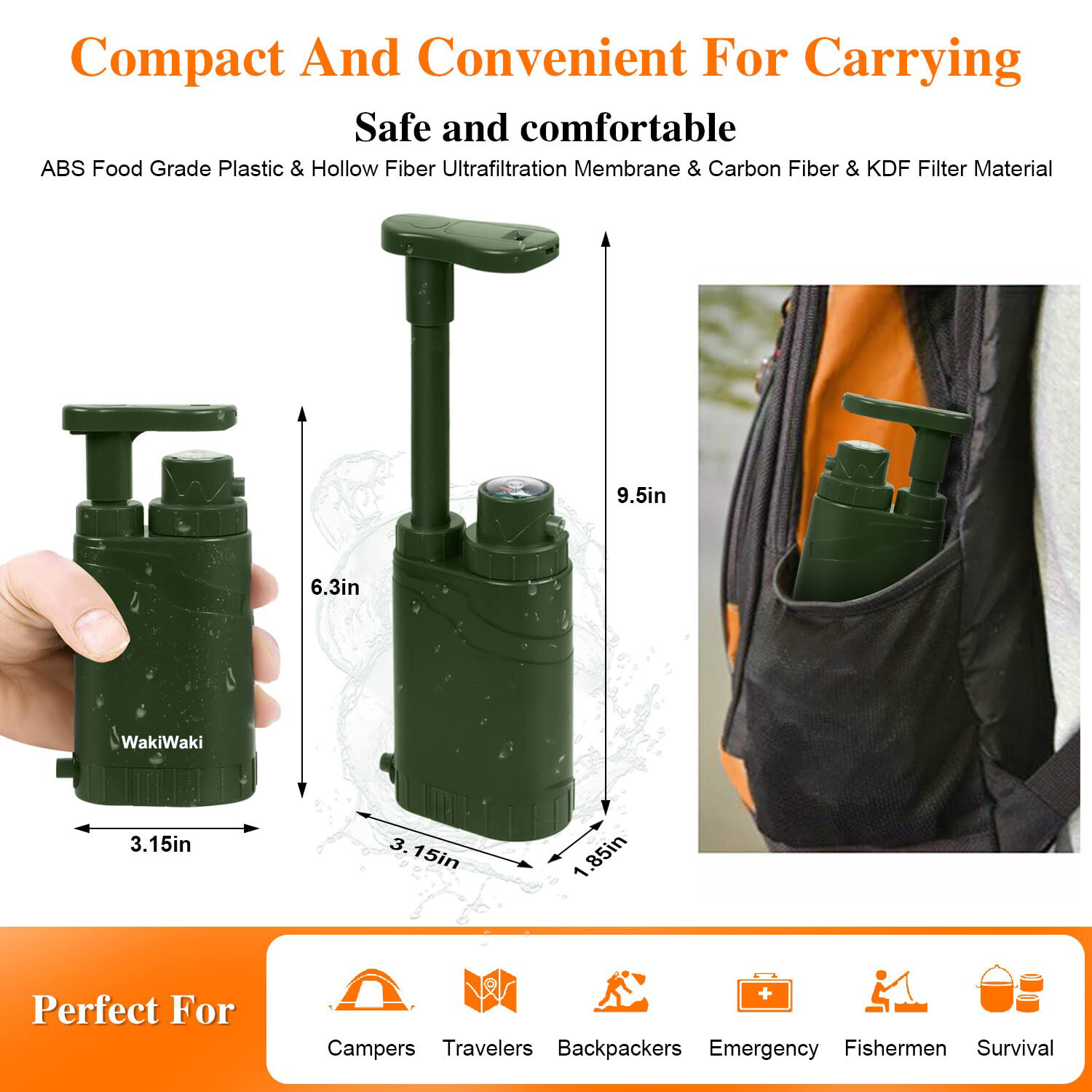 Hand-Pump Portable Water Filter Purification&Filtration 0.1μm Outdoor,Emergency