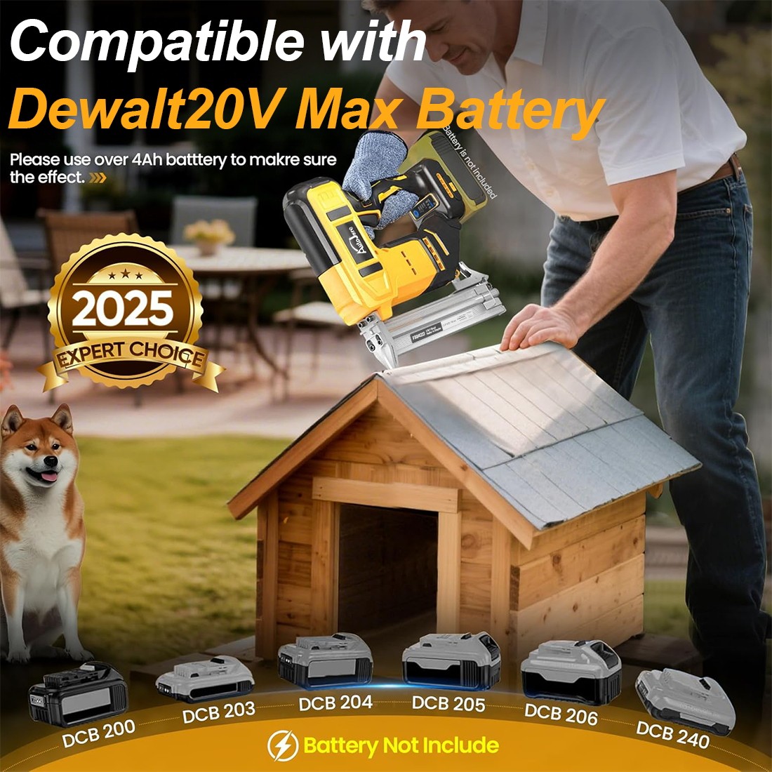 18GA Cordless Brushless Brad Nailer for Dewalt 20V Battery,2 in1 Electric Nail