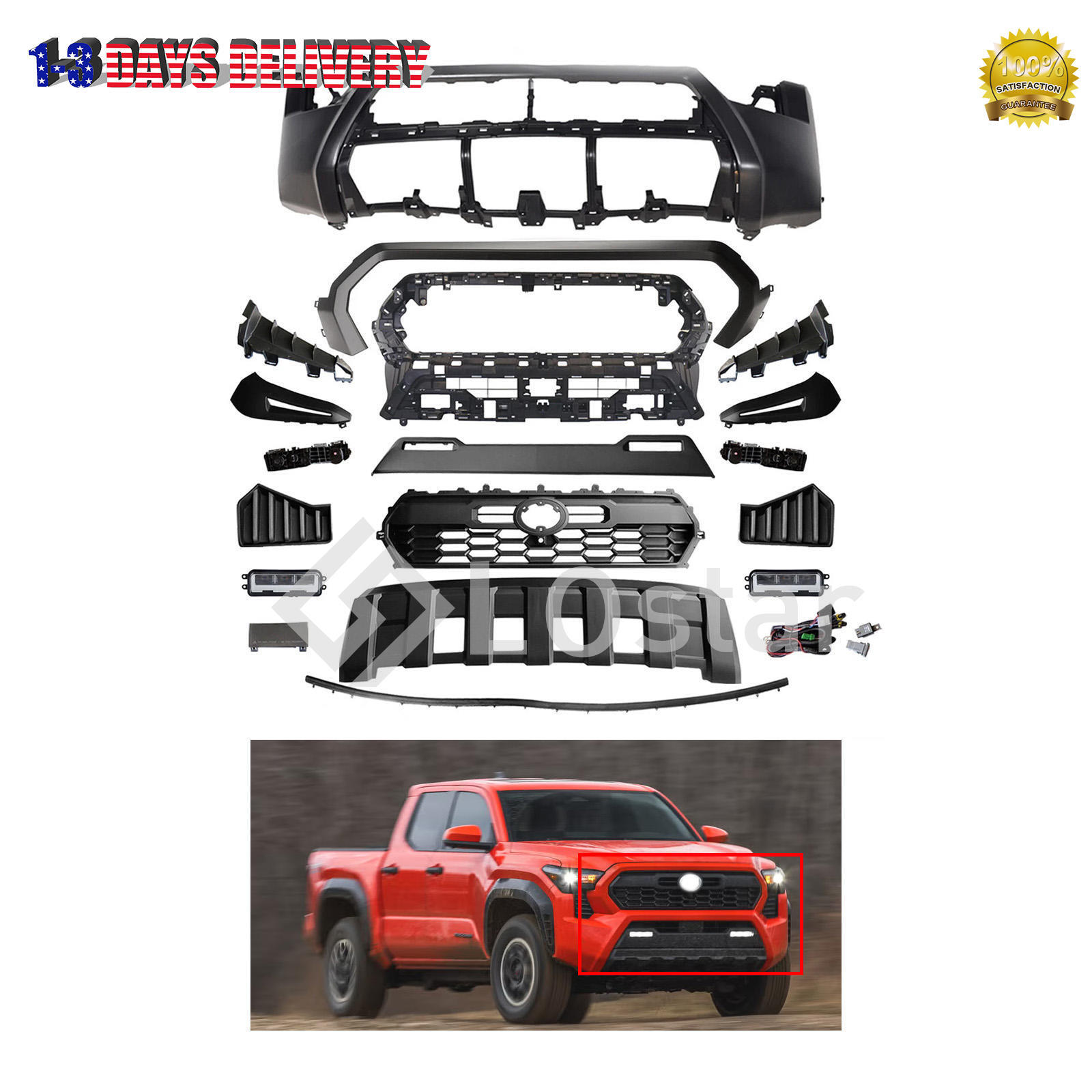 Complete Front Bumper Grille With Fog Bracket Valance For 2024-25 Toyota Tacoma