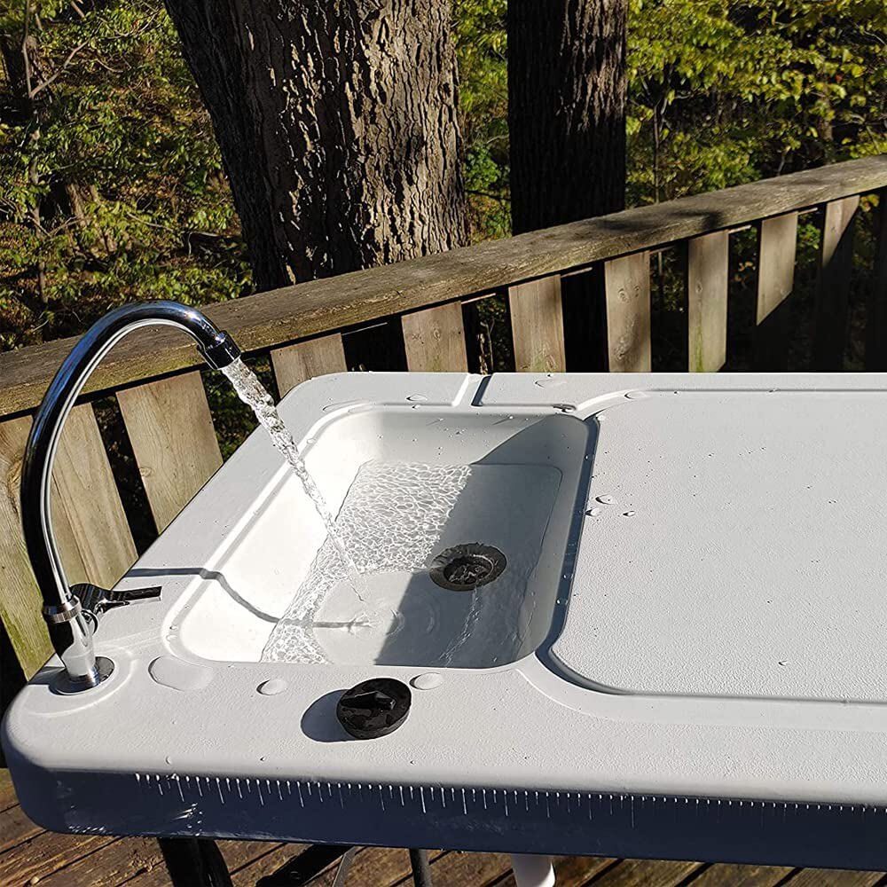 Folding Camping Table With Sink Faucet Outdoor Fish Hunting Cleaning Desk Tool
