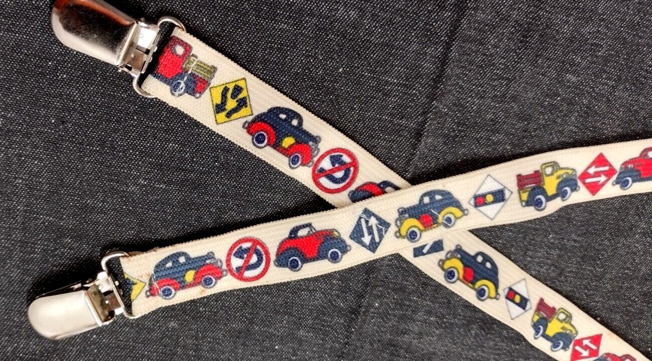 Toddler Suspenders VINTAGE AUTOMOBILES - PROBABLY 70s DOES 1940S ? AS IS