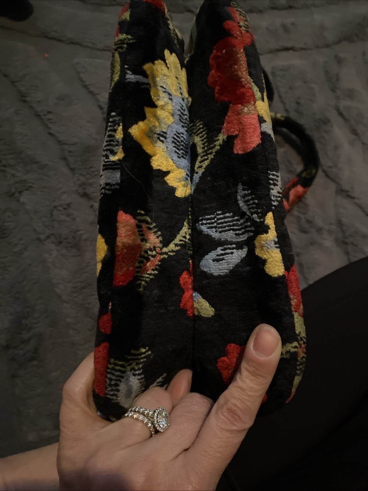 Vintage Carpet Bag Needlepoint Tapestry Satchel Floral Black