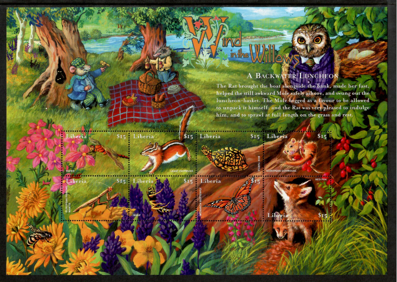 Liberia 2001 - Wind in the Willows - Animals - Sheet of 8 Stamps - MNH