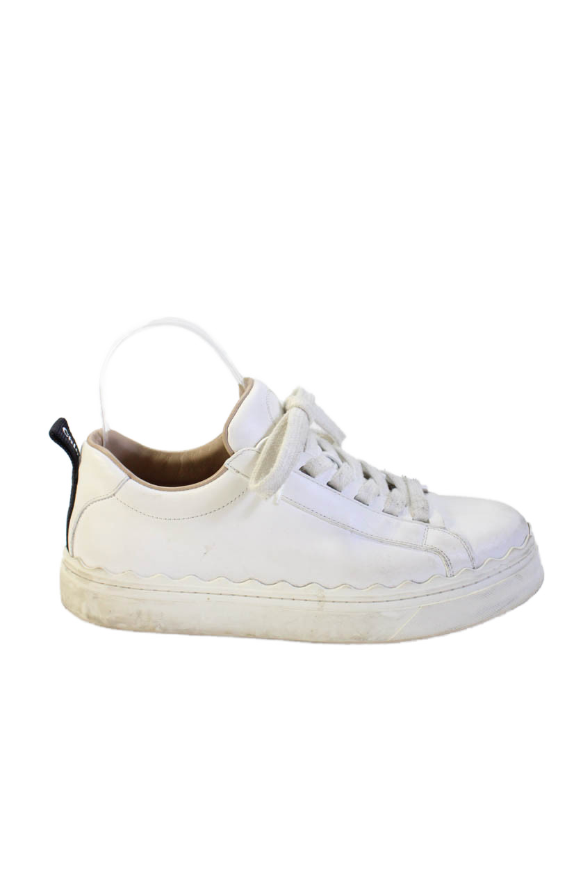 Chloe Womens Leather Low Top Athletic Sneakers Shoes White Size 8