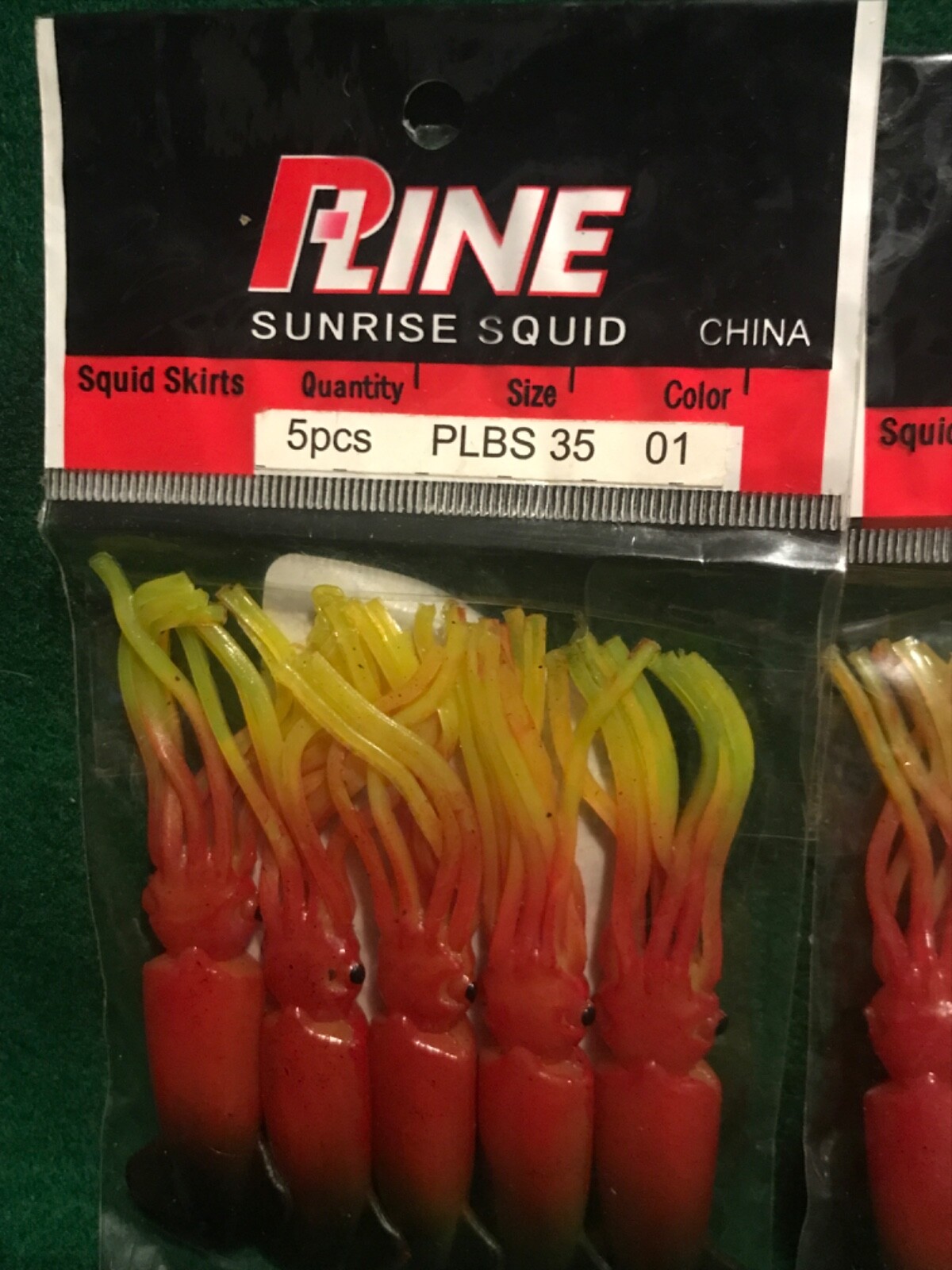 4 NEW 5 Packs P-Line Sunrise Squid skirts 3-1/2" Mixed glow & red black yellow