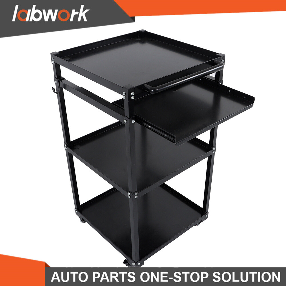 Labwork 3-Shelf Mobile Workstation Cart AV Cart Aluminum Shelf Office Desk