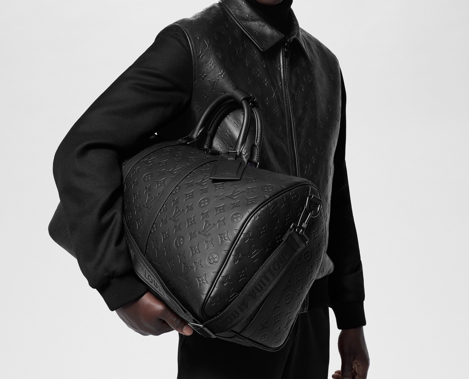 Louis Vuitton ID Name Tag Black Leather Silver tone Hardware Small