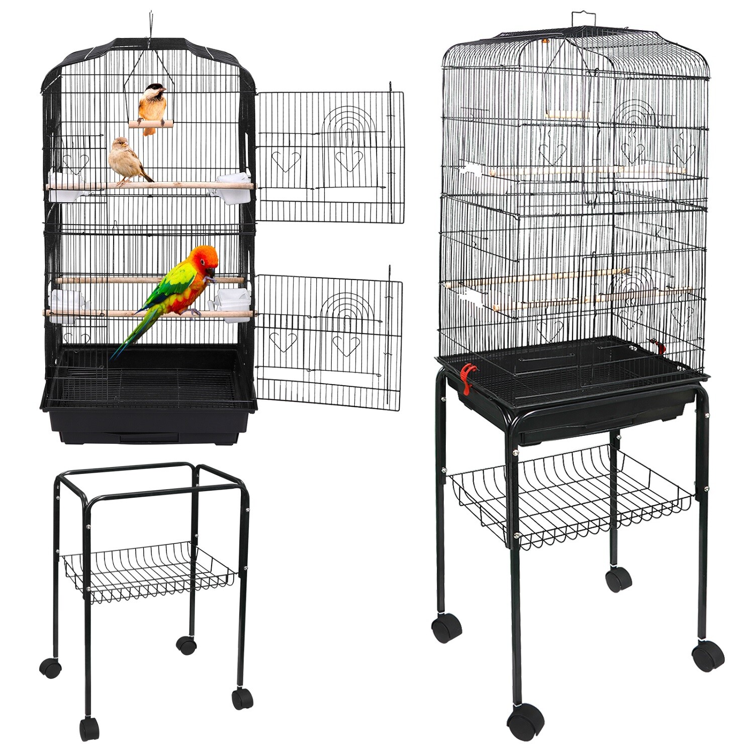59'' Bird Cage Rolling Parakeet Finch Budgie Conure Lovebird House with Stand