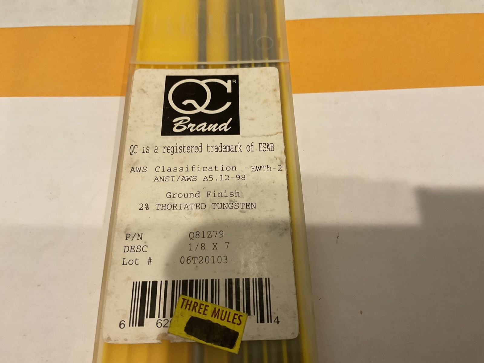 New Qty (6) ESAB, QC Brand Tungsten Electrodes, Q81Z79