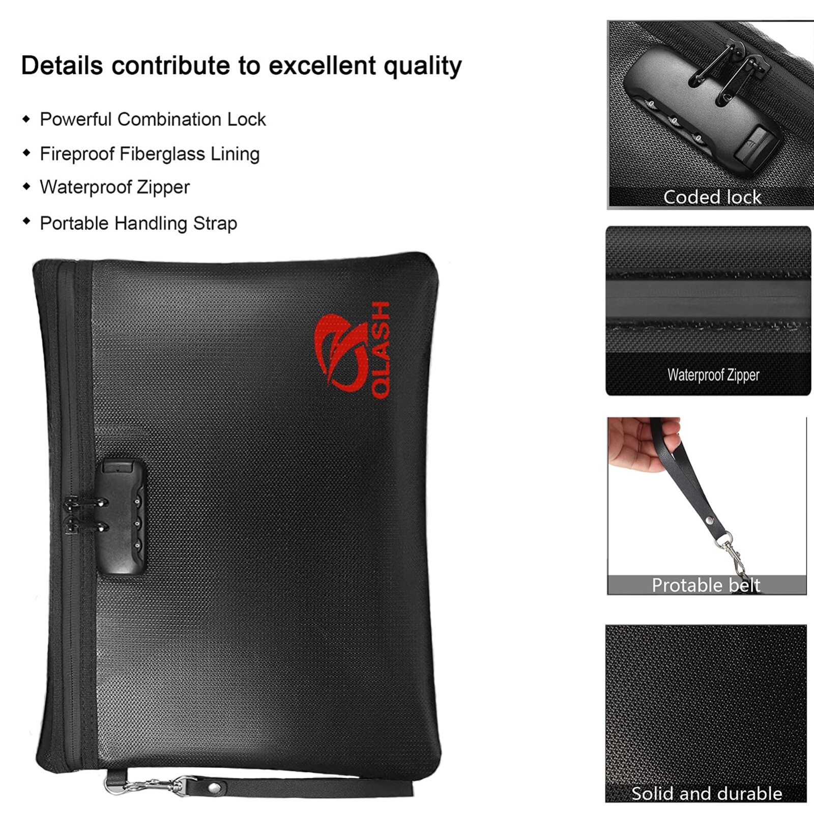 Large Fire Proof Bag with Lock 14x10" Document Pouch Waterproof Money Cash More