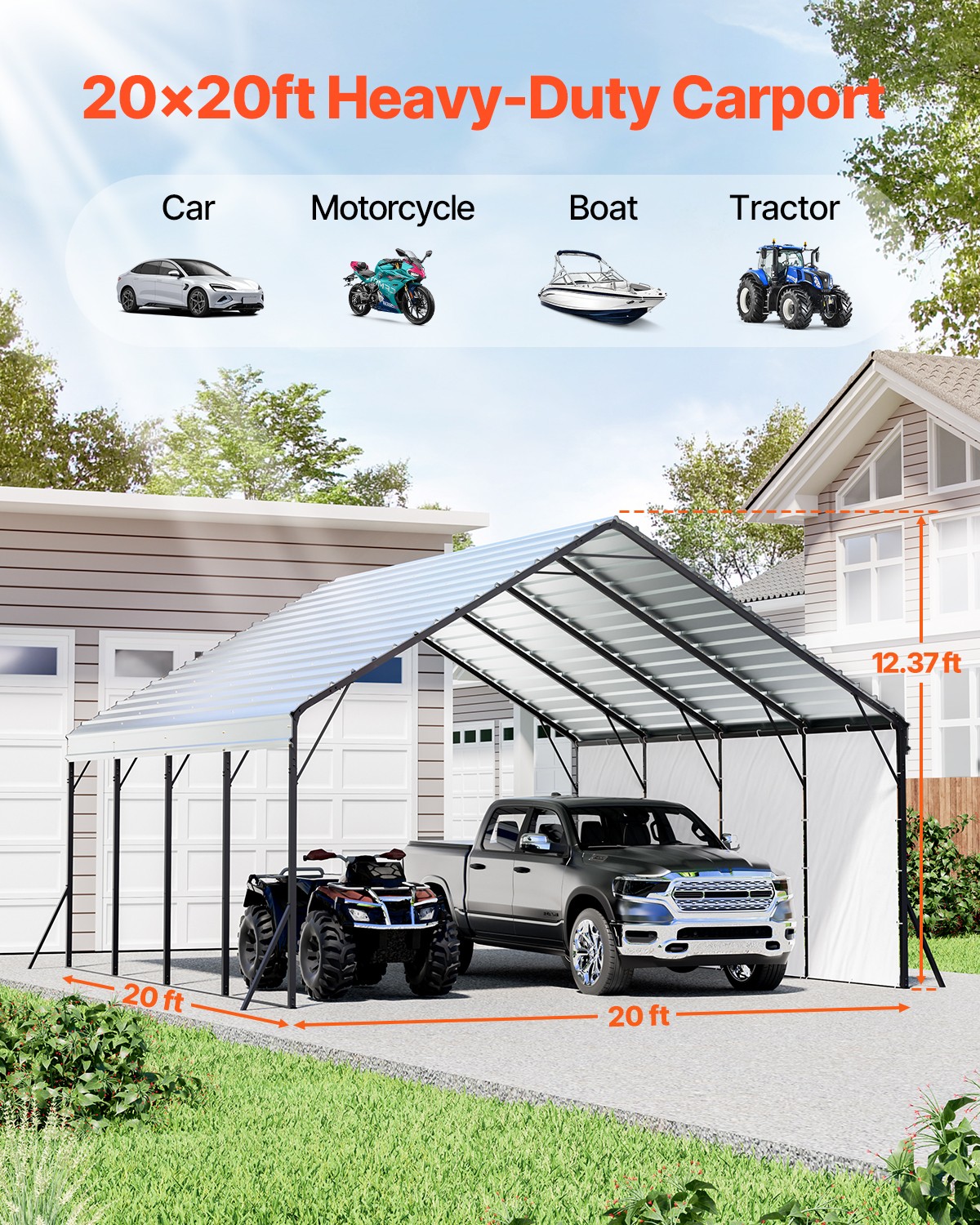 VEVOR Heavy Duty Metal Carport 20 x 20 ft Outdoor Car Shelter Garage for Boats