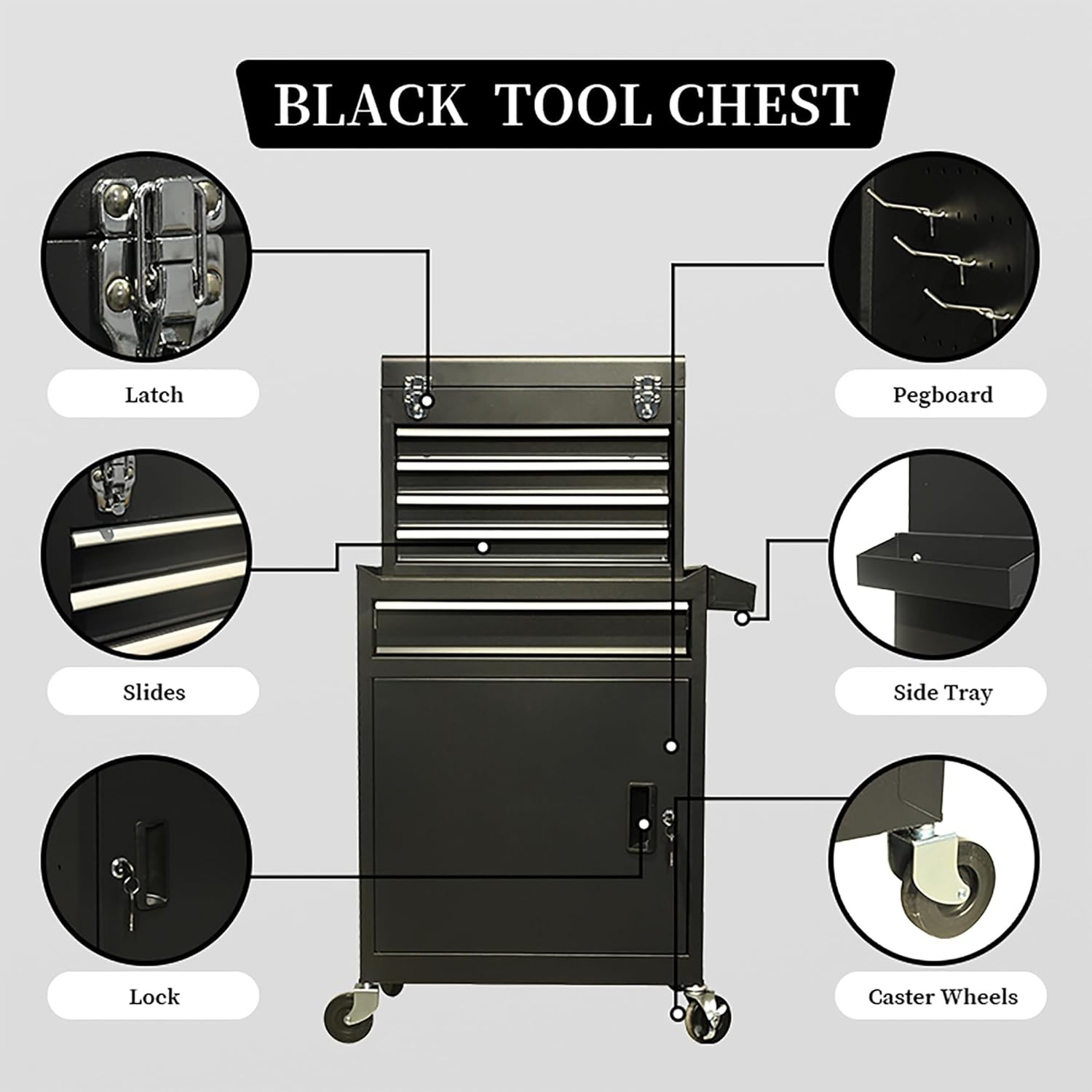5/8 Drawers Rolling Tool Chest Tool Lock Storage Cabinet Boxes on Wheels Garage