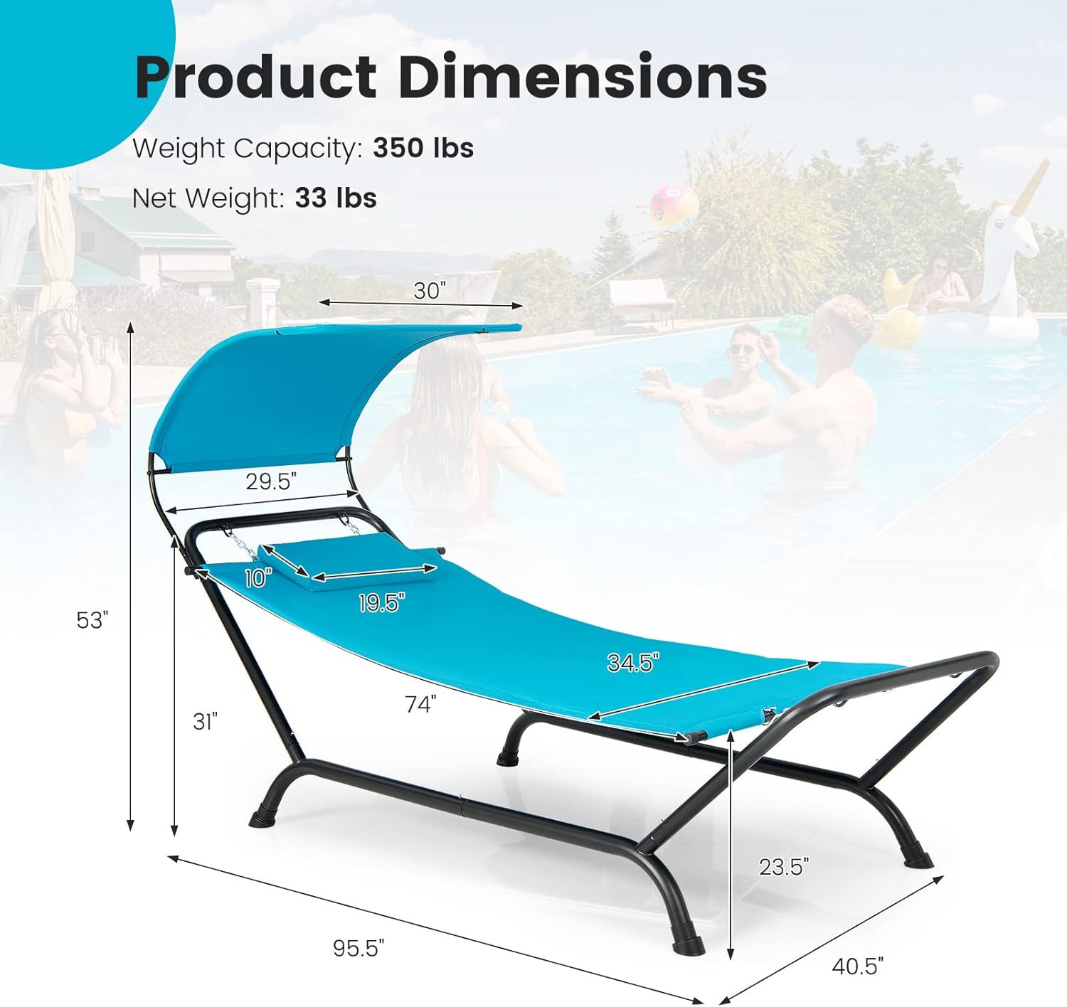 Hammock with Stand Included Heavy Duty Outdoor Adjustable Canopy Rustproof Metal