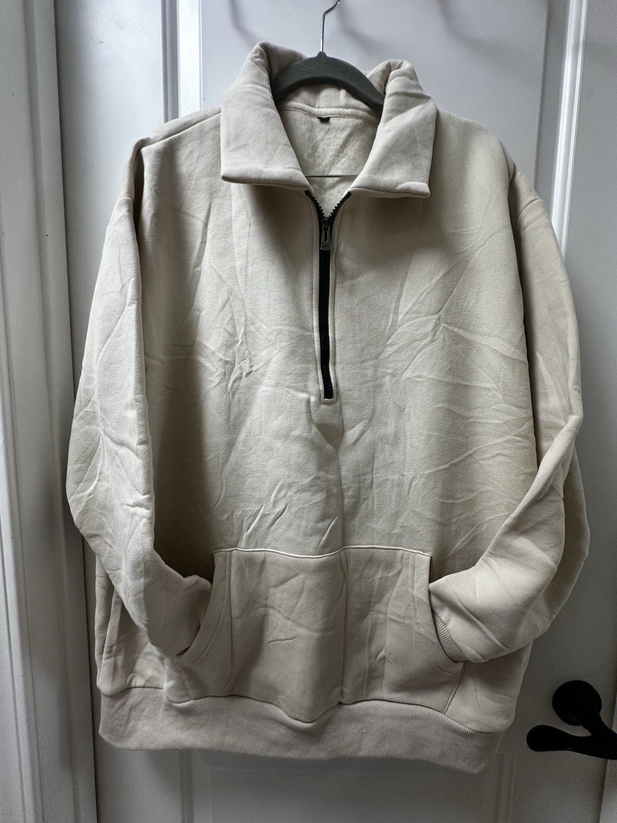 Women’s Long Sleeve Ivory Notched Collar 1/2 Zip Black Zipper Pullover XL NWOT