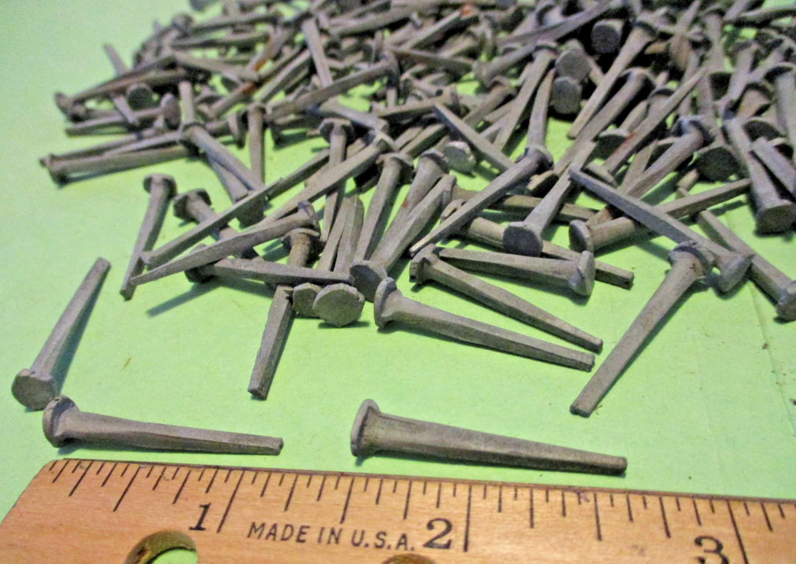 50--ORIG. ANTIQUE, 1 1/8" LONG SQUARE TAPPERED STEEL NAILS, BARN FIND ! - N.O.S.