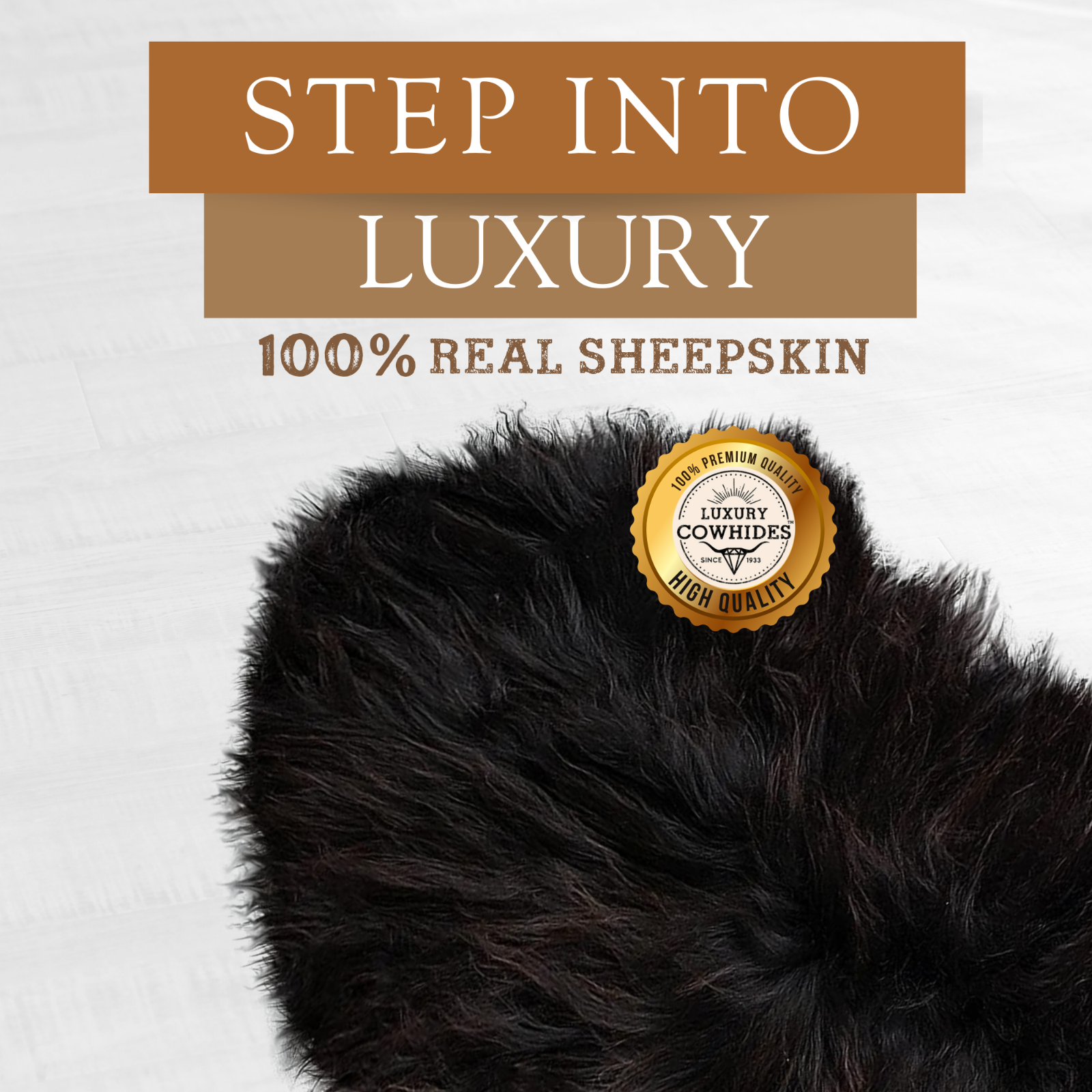 Real Icelandic Sheepskin Rug Natural Black - Size 2 x 3-4'