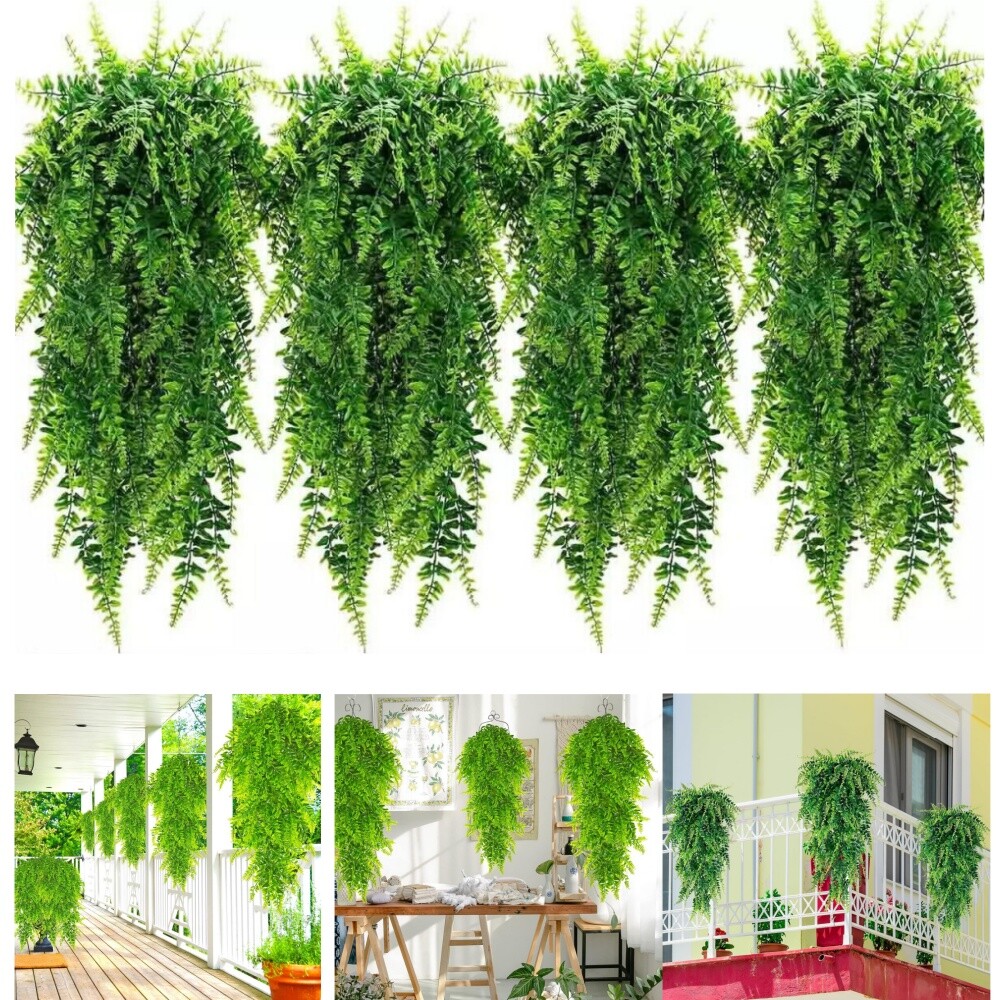 4Pcs Artificial Boston Fern Plant Fake Hanging Trailing Foliage Vine Home Decor