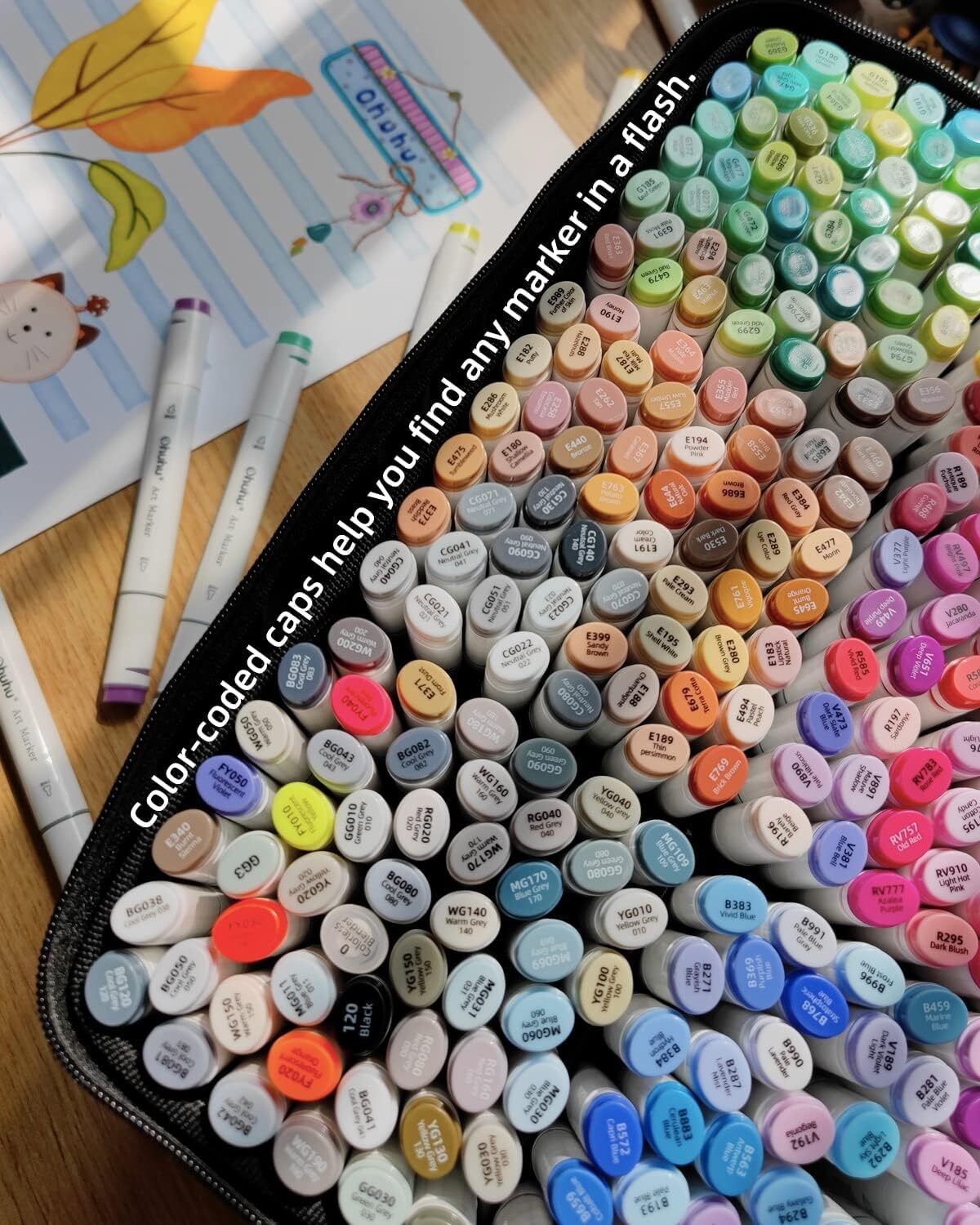 Ohuhu 320 Colors- Chisel & Fine Double Tipped Alcohol Art Markers Refillable Ink