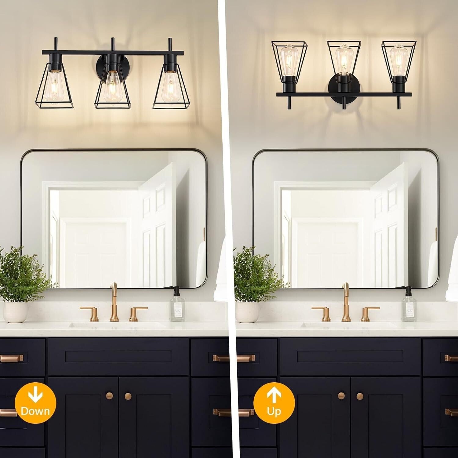Farmhouse Bathroom Light Fixtures: FonmYim Black 3-Light Vanity, Rustic Wall Sco