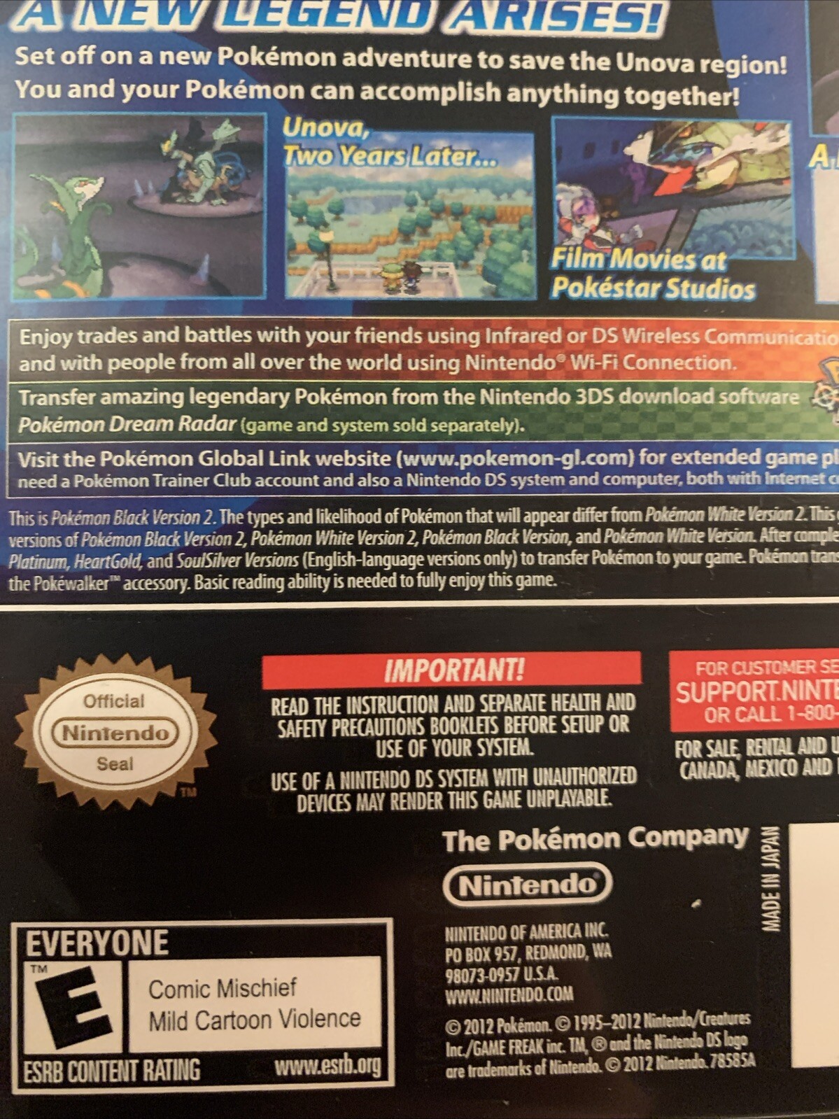 Pokemon Black Version 2 Nintendo DS Replacement Case ONLY No Game - For Display