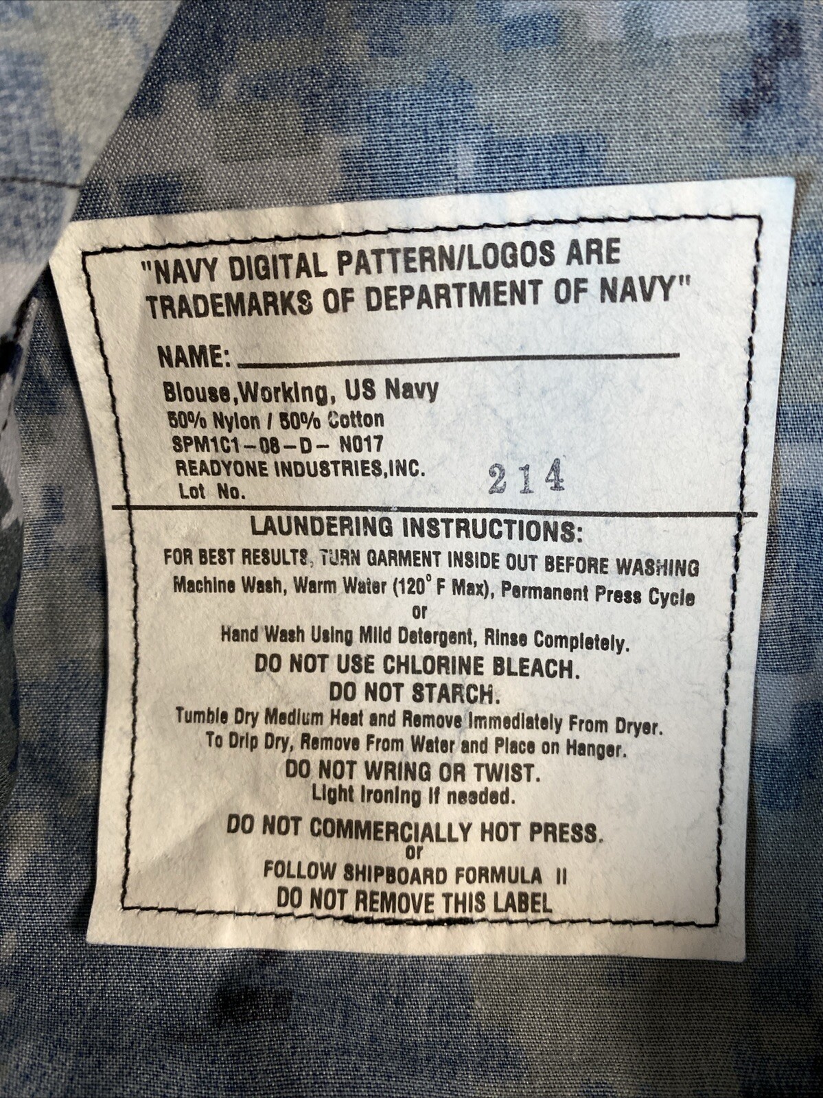 US Navy Blue Digital Pattern Shirt Blouse Working Lightweight Sz X-Small X-Short