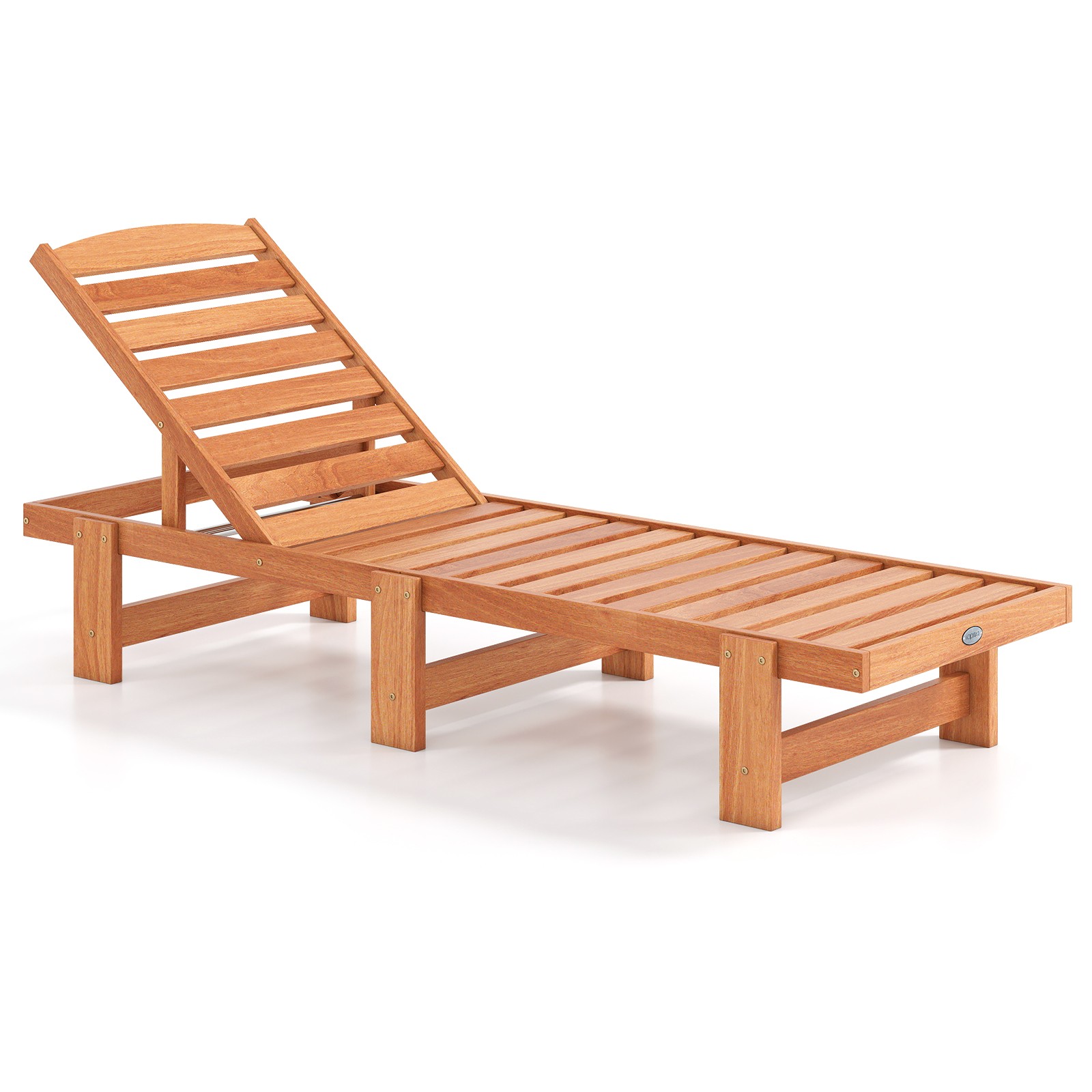Patio Chaise Lounge Chair, Solid Wood Outdoor Recliner with Adjustable Backrest