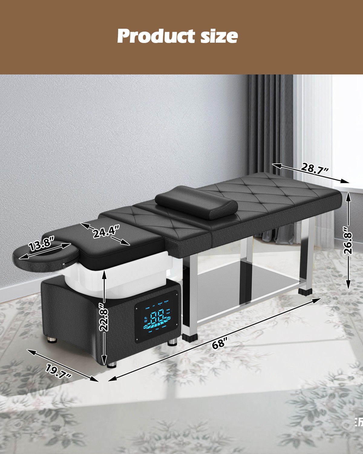 Head Spa Shampoo Bowl Massage Bed Backwash Unit w/Water Cycle,LED Lights Therapy