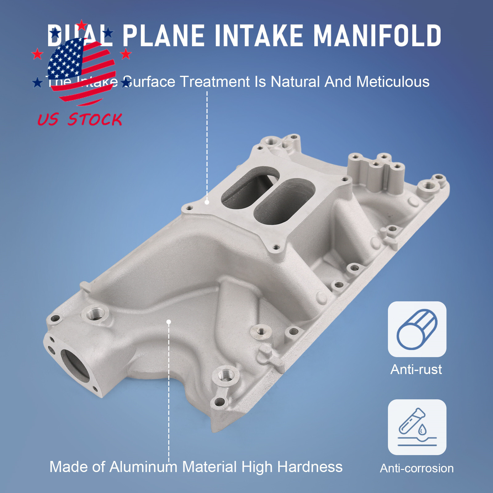 For Ford Small Block Windsor 351W V8 5.8L Aluminum Dual Plane Intake Manifold