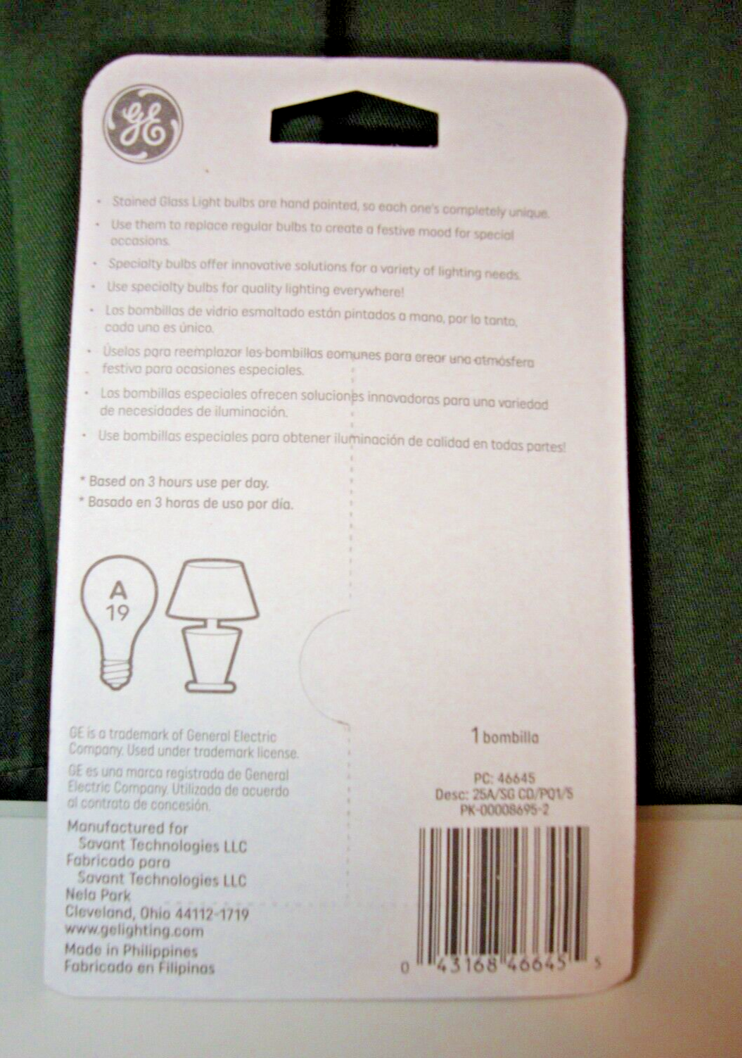 2 GE Stained Glass Light Bulb 25-Watt Decorative hand painted A19 GE