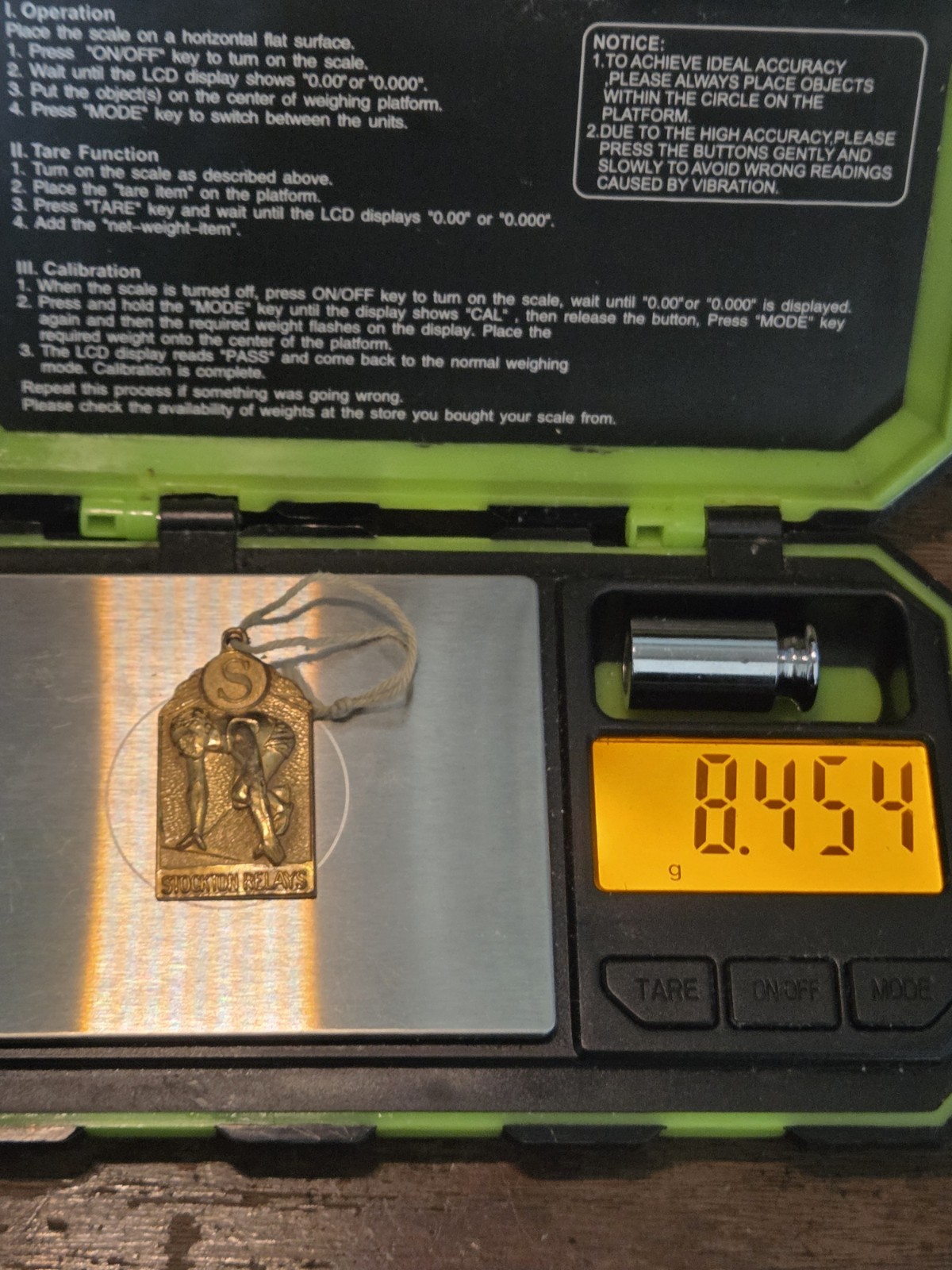 Vintage Stockton Relays 1953 Track & Field 1st Place Gold Plated Medal Pendant