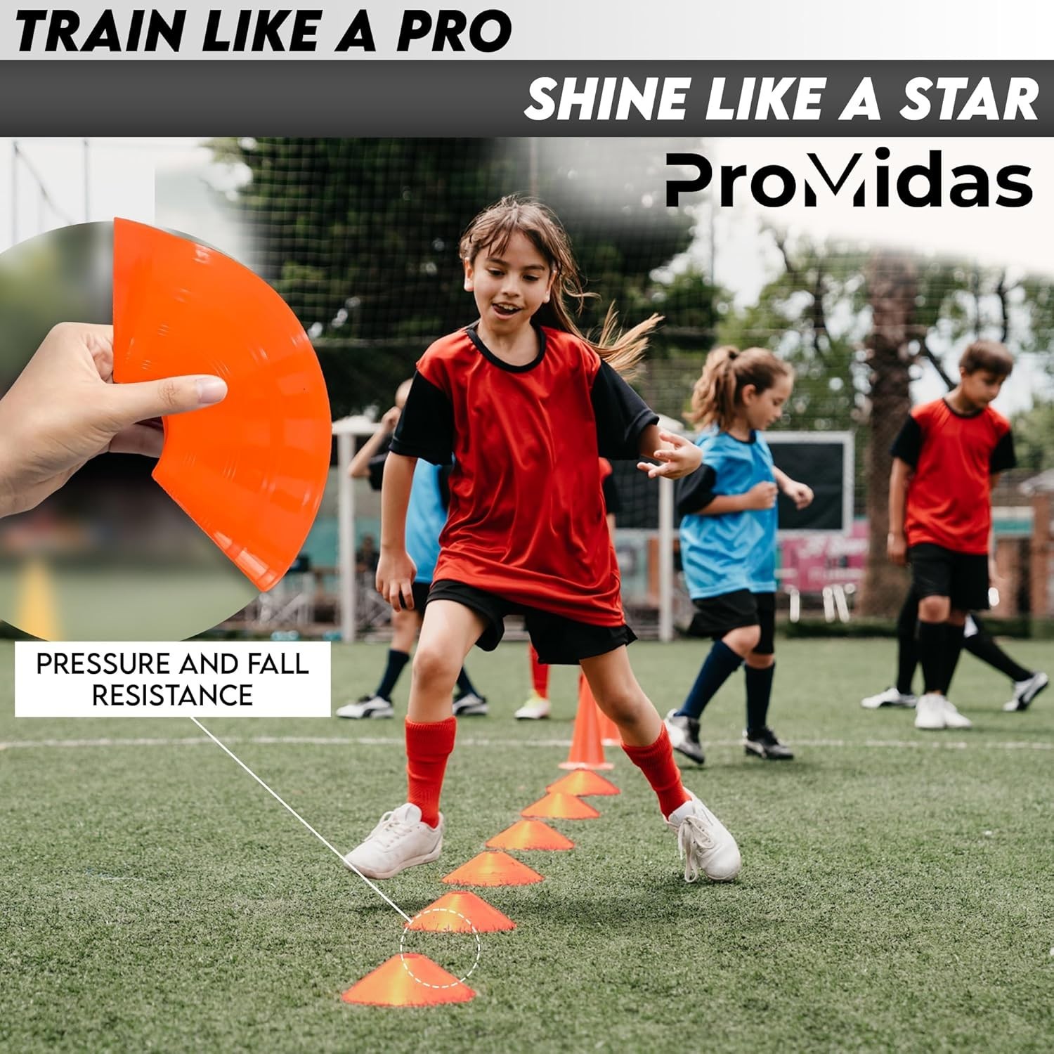 NEW / UNUSED ProMidas Orange Soccer Agility Cones With Bag / Strap - 24 Count