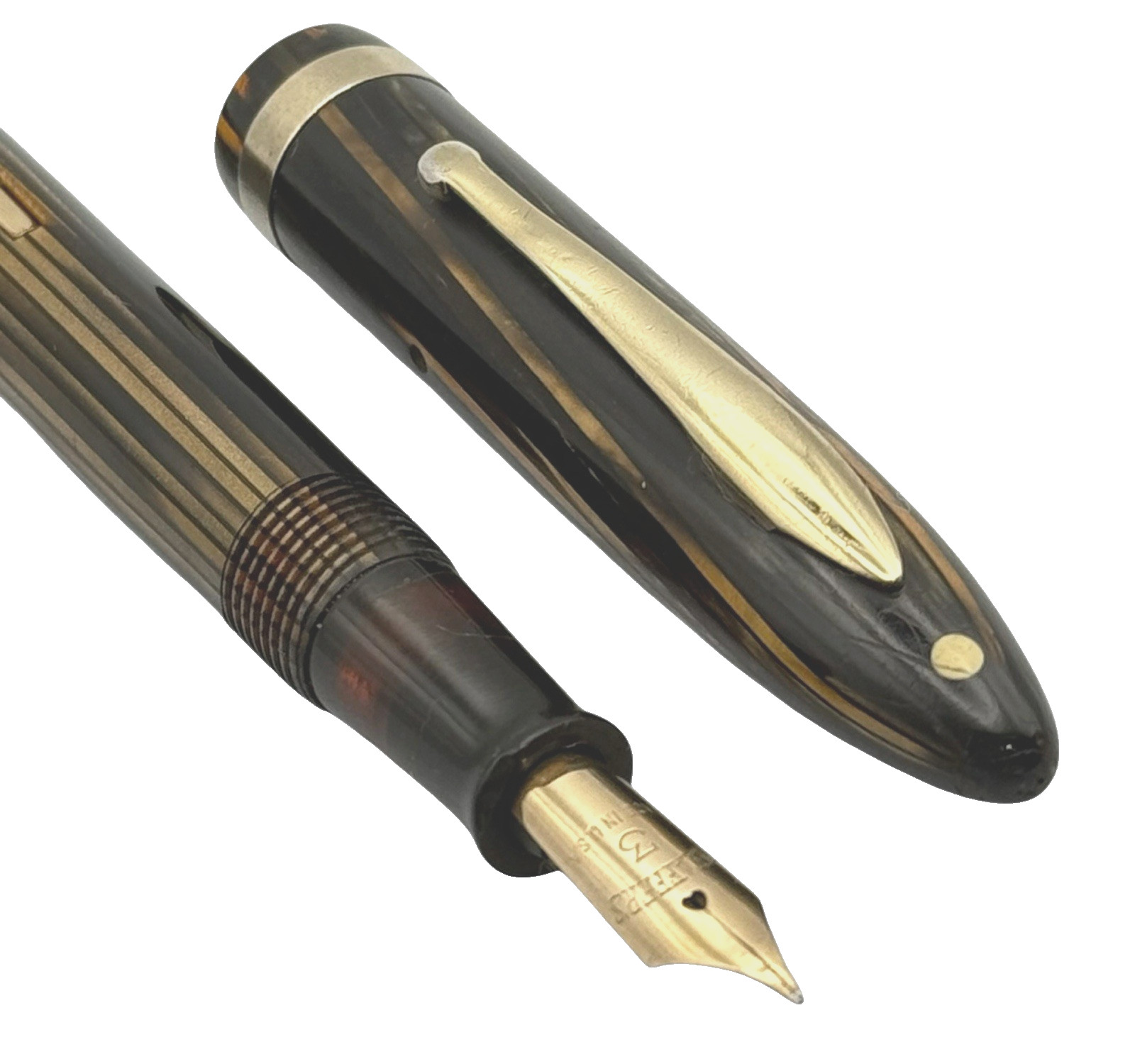 Vintage Sheaffer White Dot Balance Fountain Pen Golden Brown Striped Restored