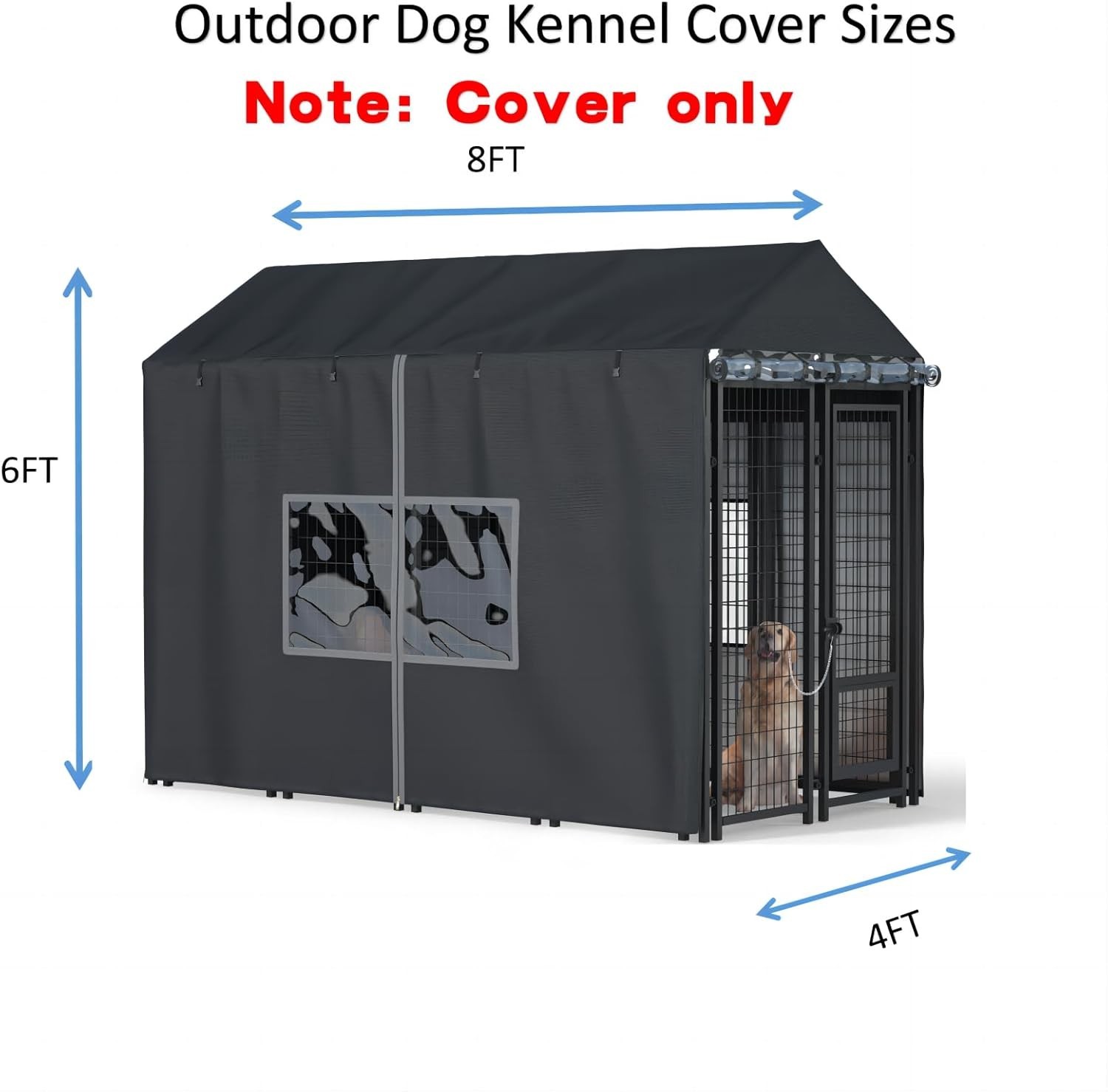 Outdoor Dog Kennel Cover - Full Coverage for 8'Dx4'Wx6'H Dog Cages, 600D Heavy D