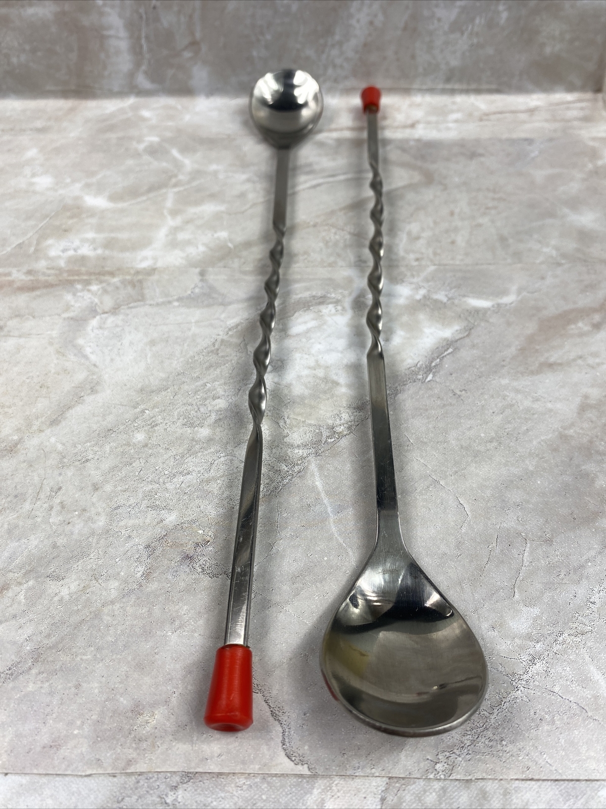 12” Stainless Red End Bar Spoon Twisted Handle Cocktail Stirrer Lot of 2