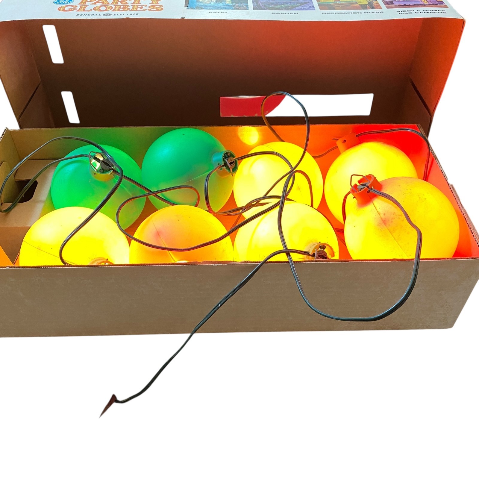 Vintage GE Party Globes 8 Light Set Indoor/Outdoor with Original Box Tested