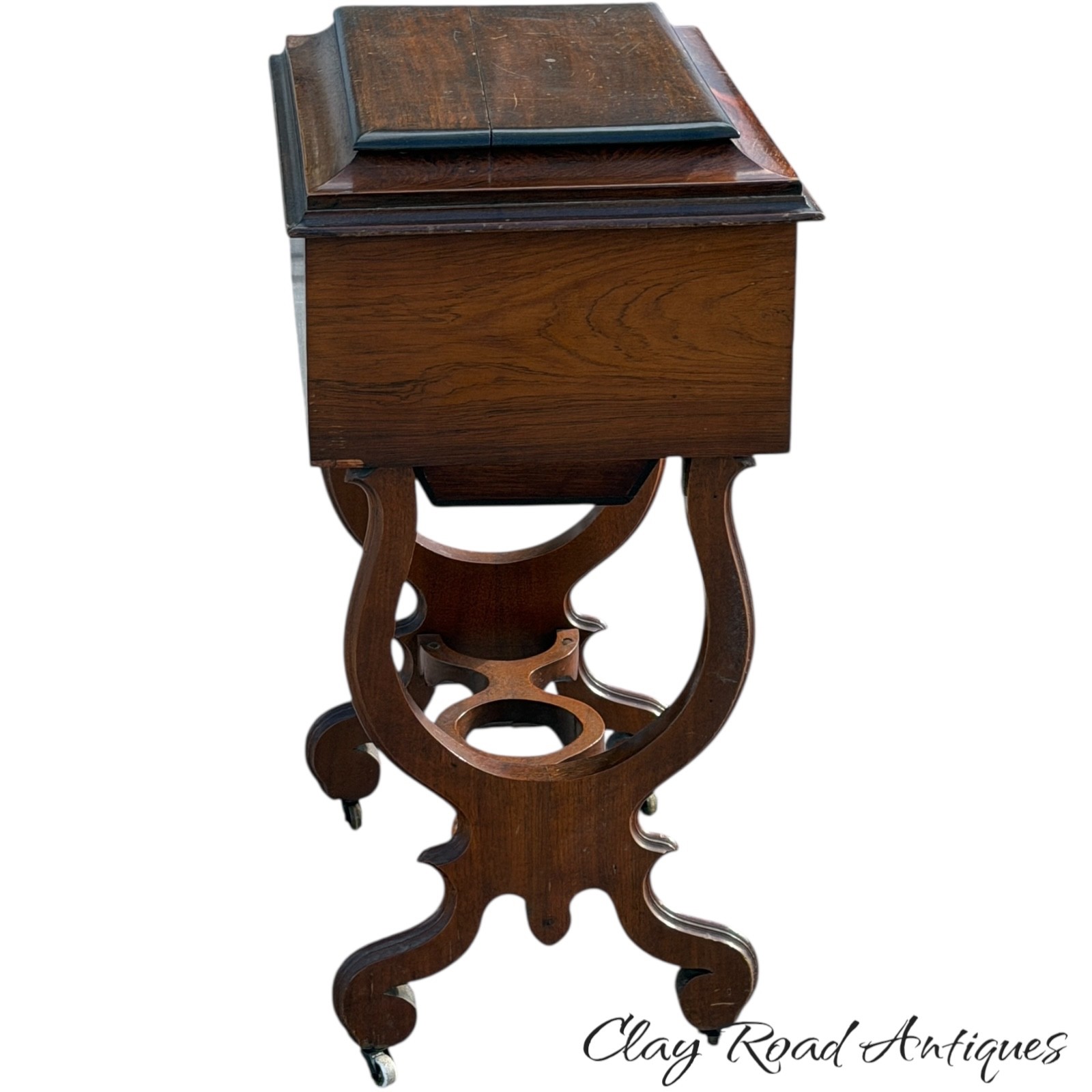 Antique Rosewood victorian sewing stand table work transitional 1870 classical