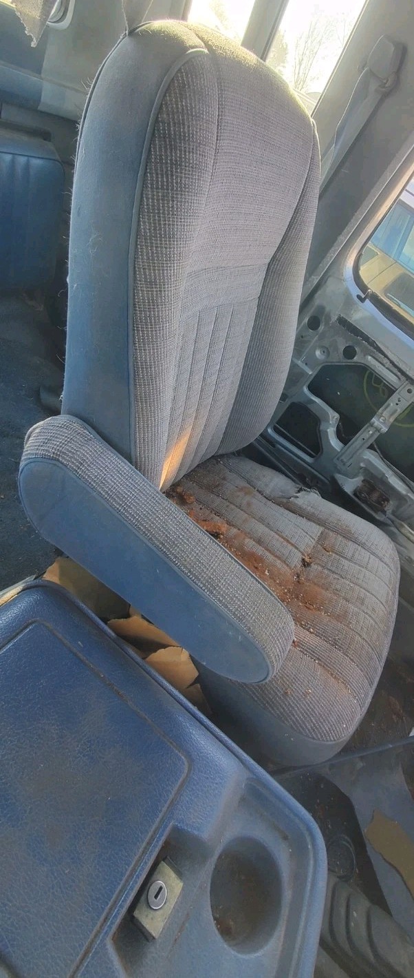 87-91 Ford F150 250 Bronco Bucket Seat Captain Chair Arm Rest Set Blue Cloth OEM