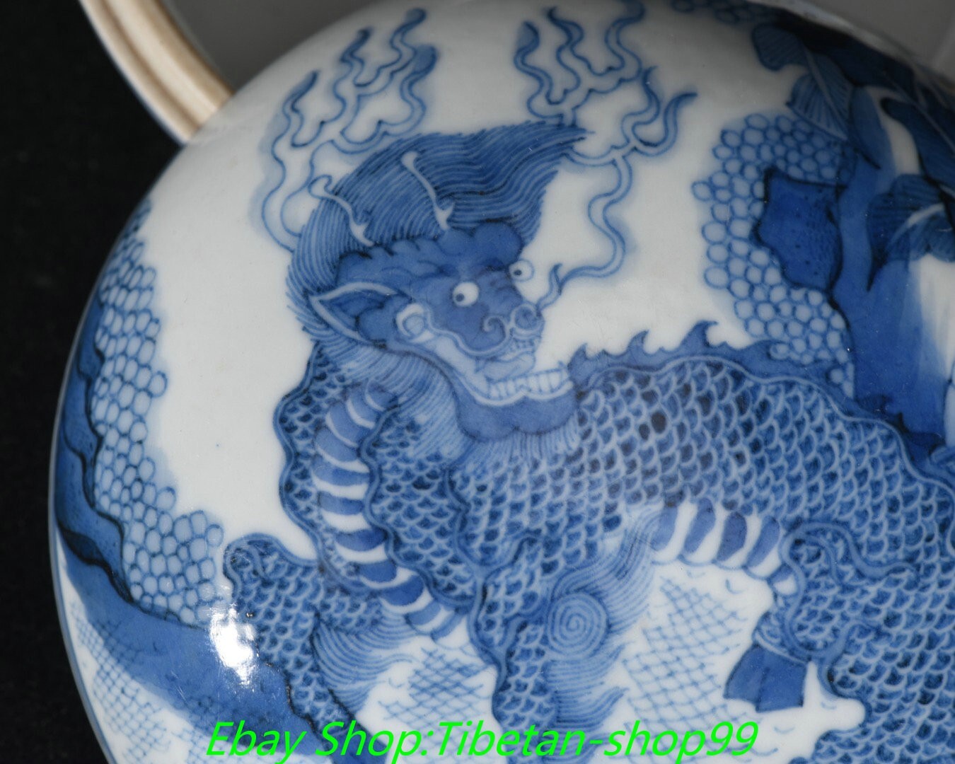 3.5''Qing Kangxi Marked Blue White Porcelain kylin Dragon unicorn Box Case